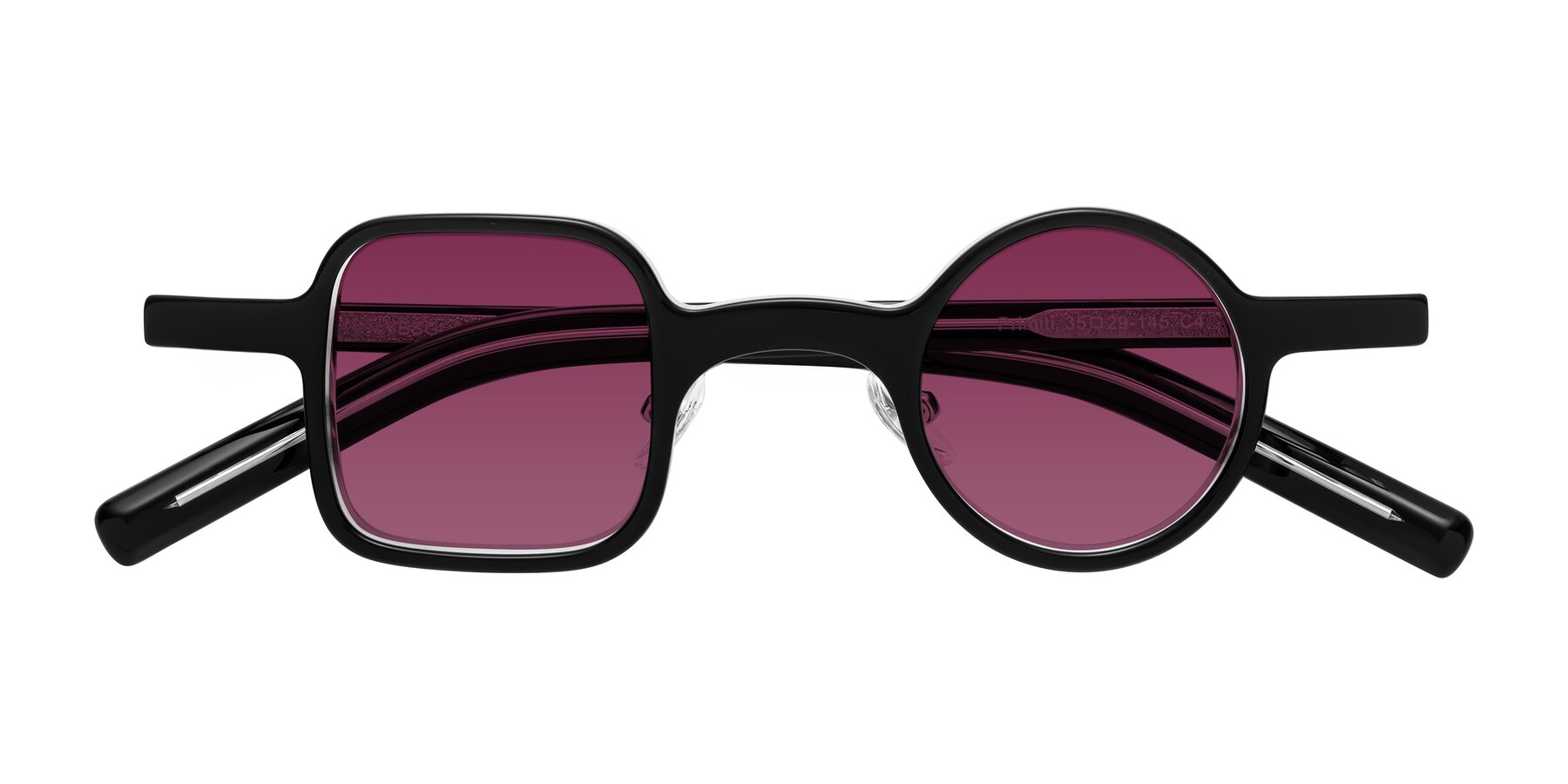 Folded Front of Primiti in Black-Clear with Wine Tinted Lenses