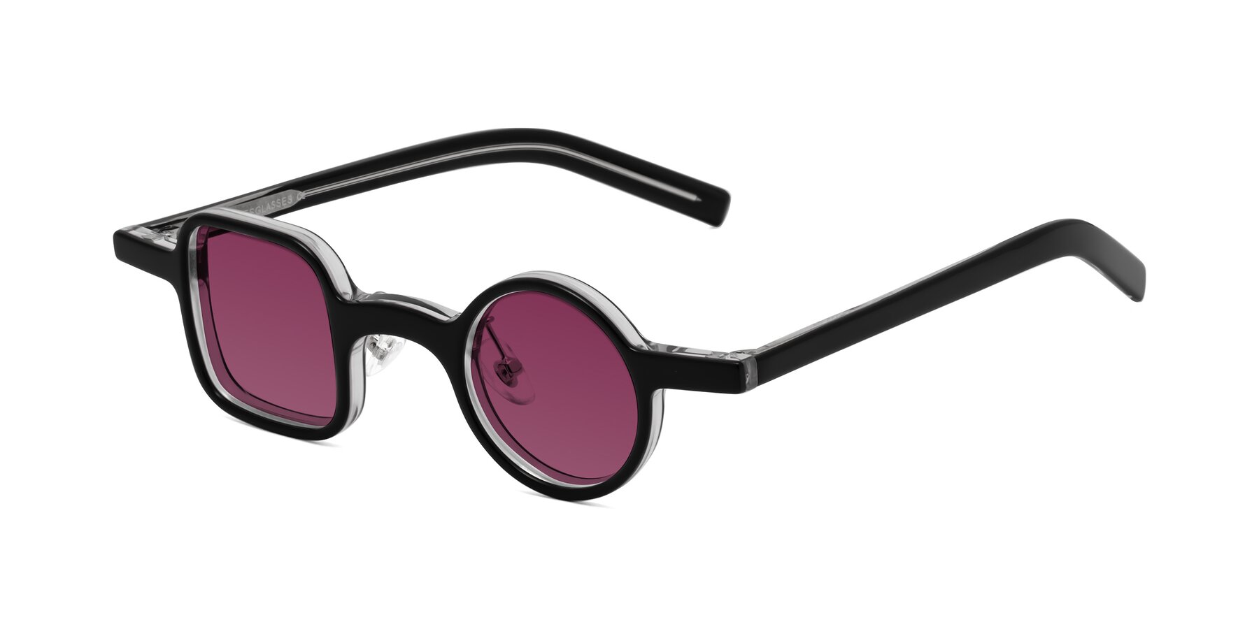 Angle of Primiti in Black-Clear with Wine Tinted Lenses