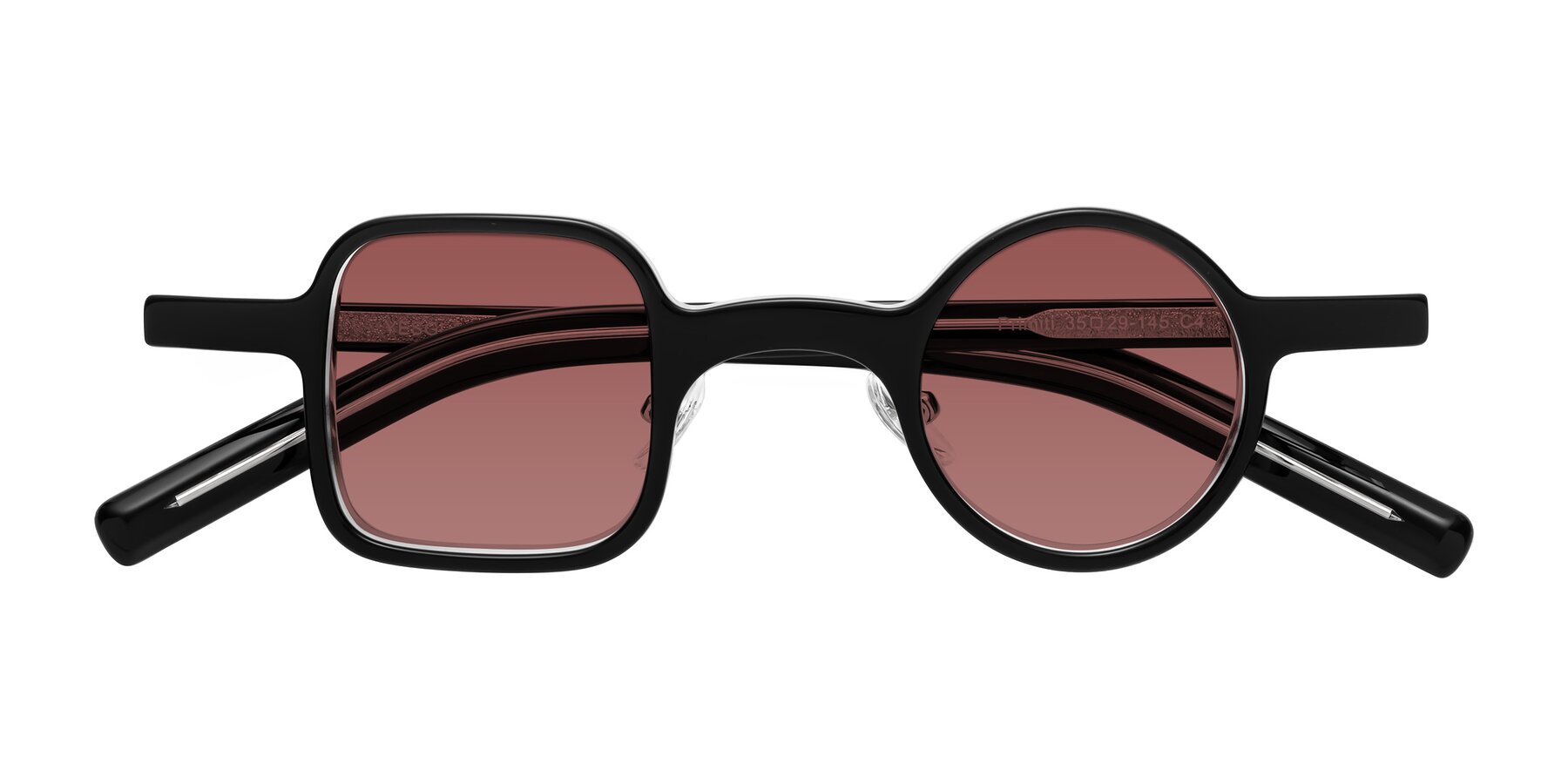 Folded Front of Primiti in Black-Clear with Garnet Tinted Lenses