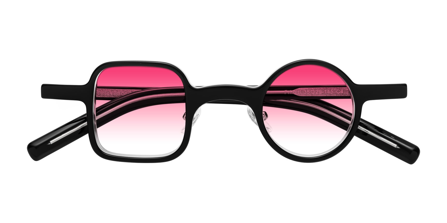 Folded Front of Primiti in Black-Clear with Pink Gradient Lenses