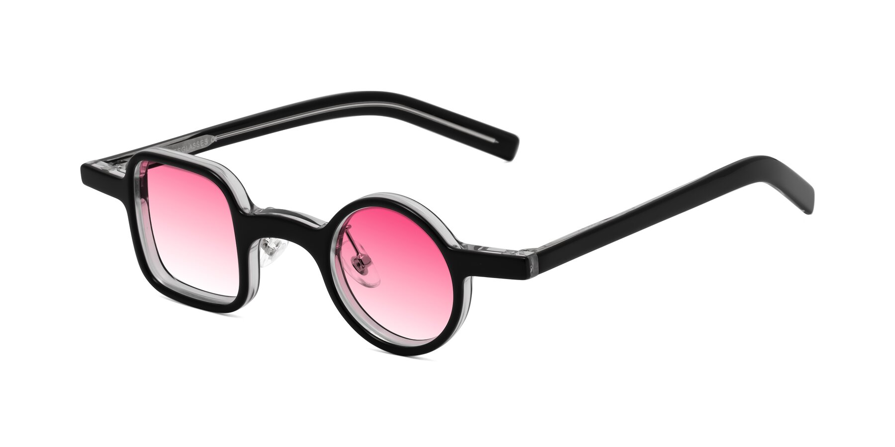 Angle of Primiti in Black-Clear with Pink Gradient Lenses