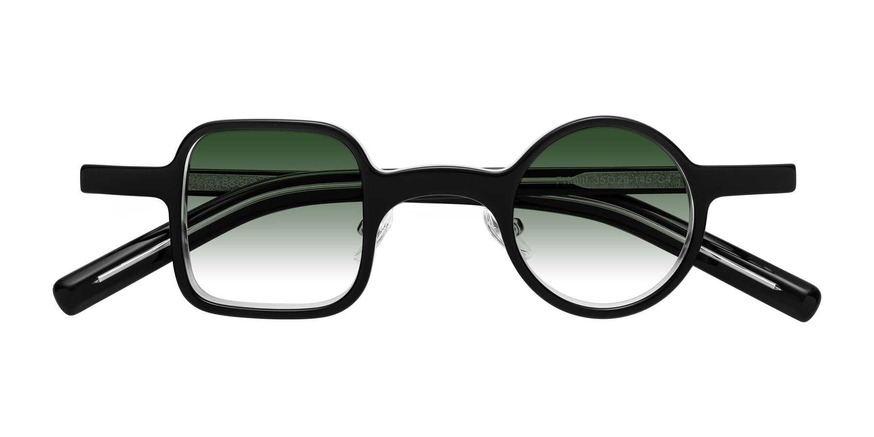 Folded Front of Primiti in Black-Clear with Green Gradient Lenses