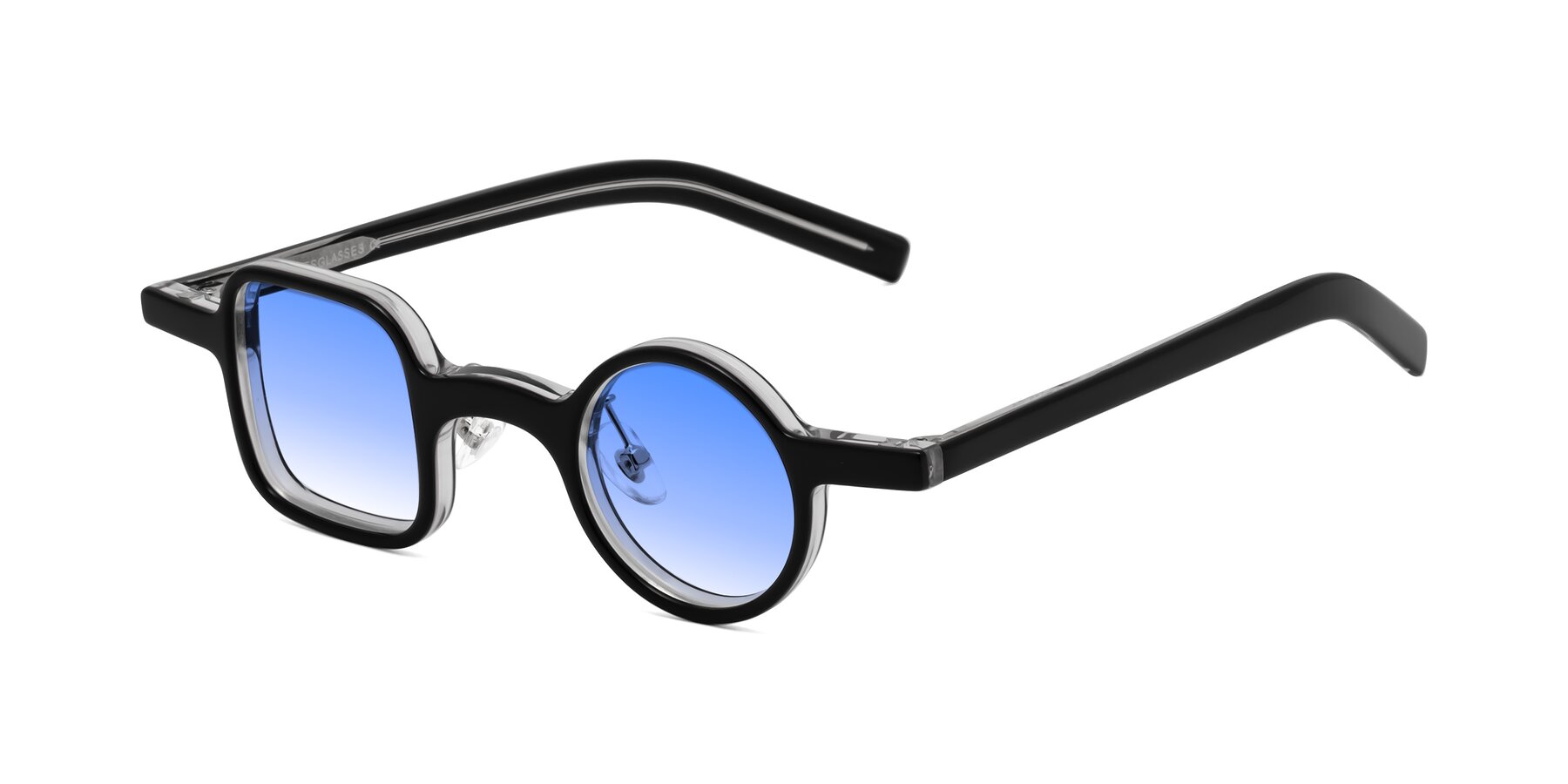 Angle of Primiti in Black-Clear with Blue Gradient Lenses