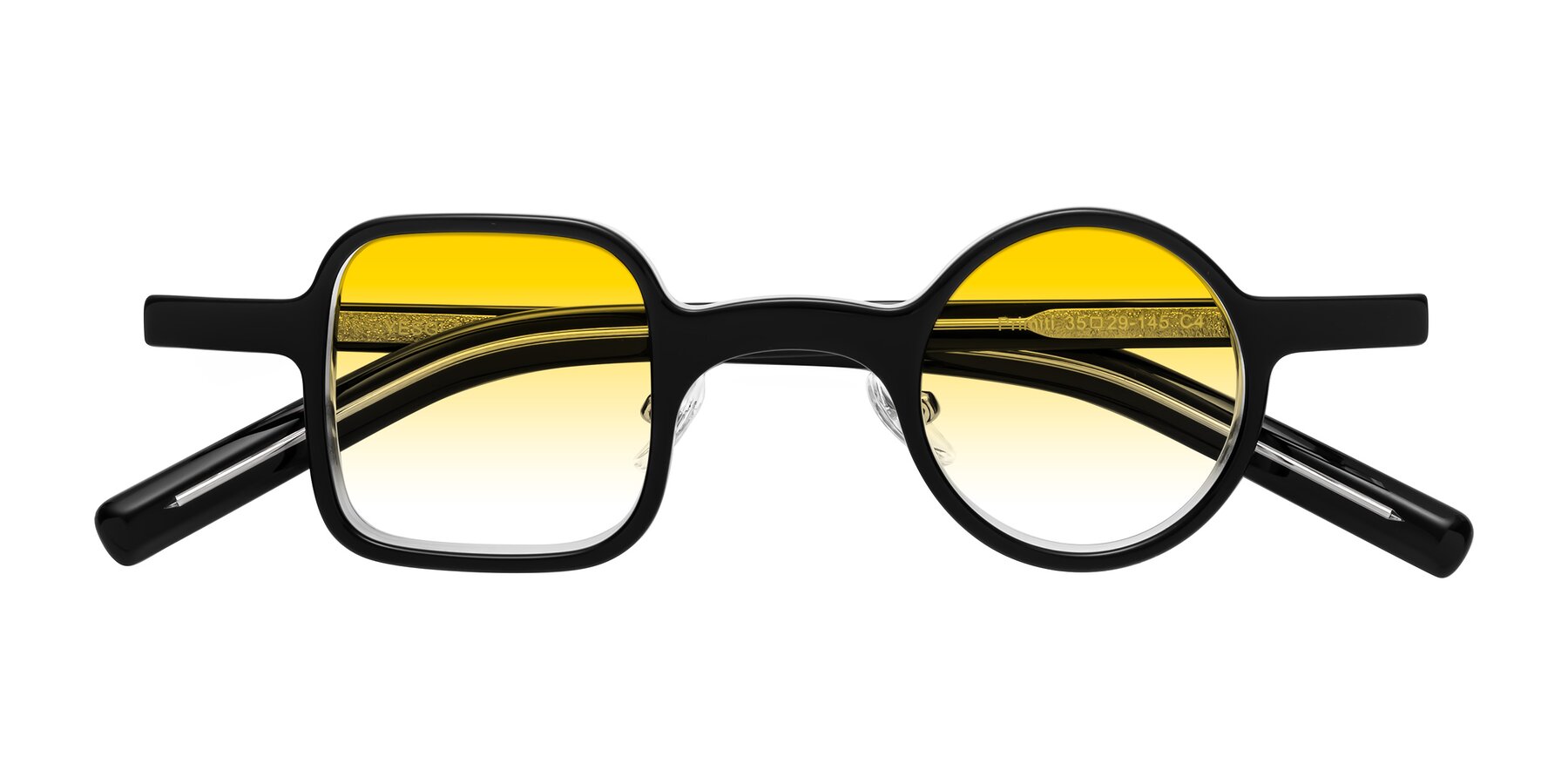 Folded Front of Primiti in Black-Clear with Yellow Gradient Lenses