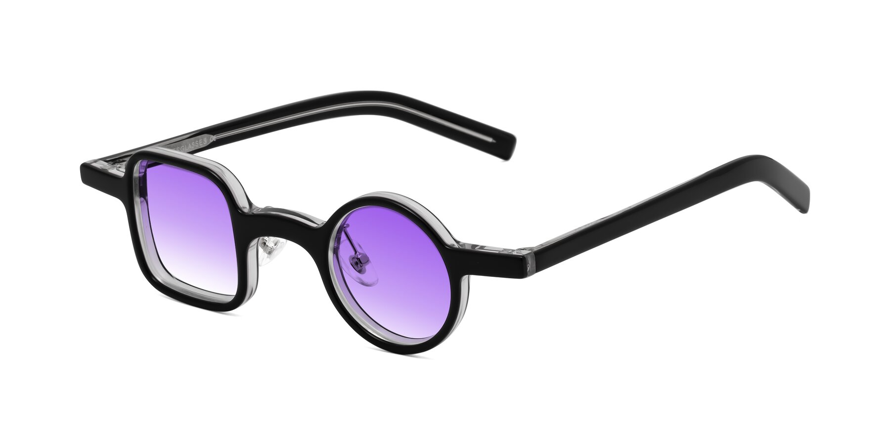 Angle of Primiti in Black-Clear with Purple Gradient Lenses