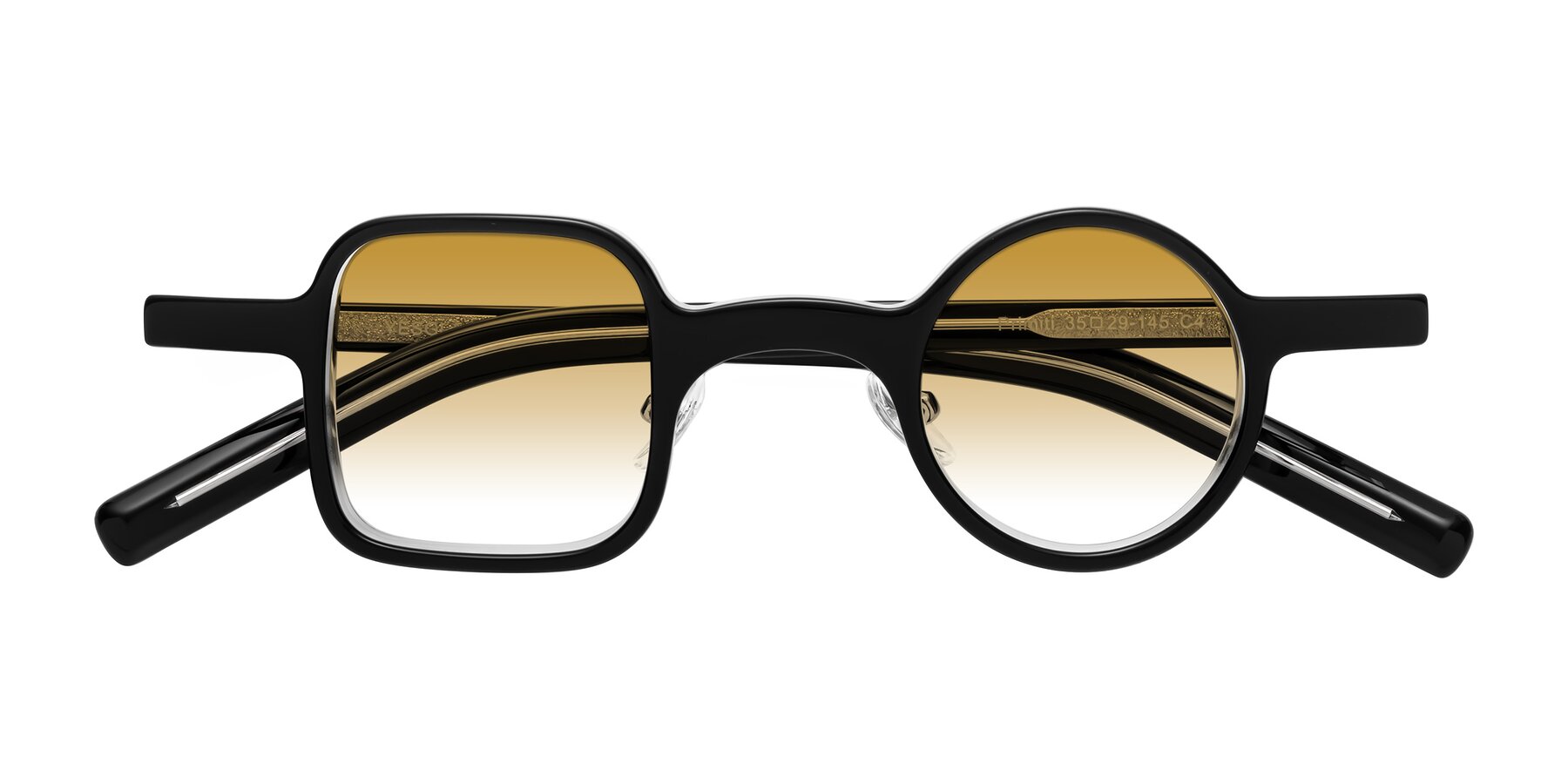 Folded Front of Primiti in Black-Clear with Champagne Gradient Lenses