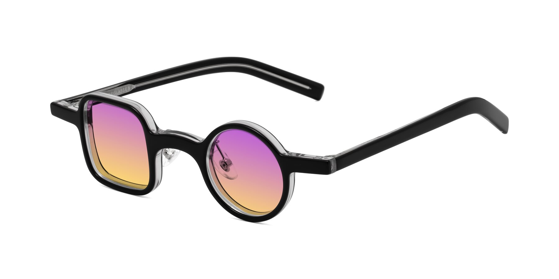 Angle of Primiti in Black-Clear with Purple / Yellow Gradient Lenses