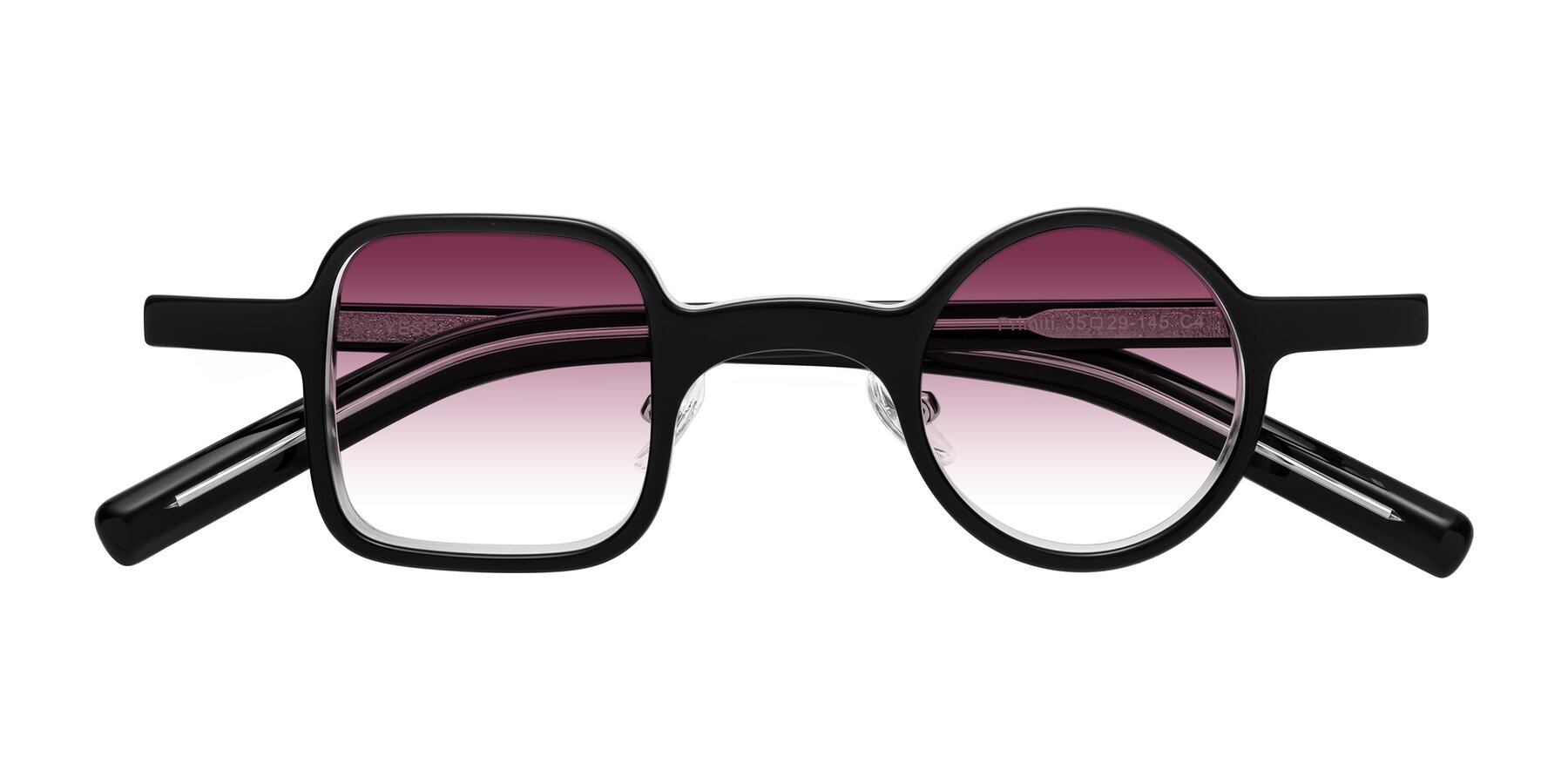 Folded Front of Primiti in Black-Clear with Wine Gradient Lenses