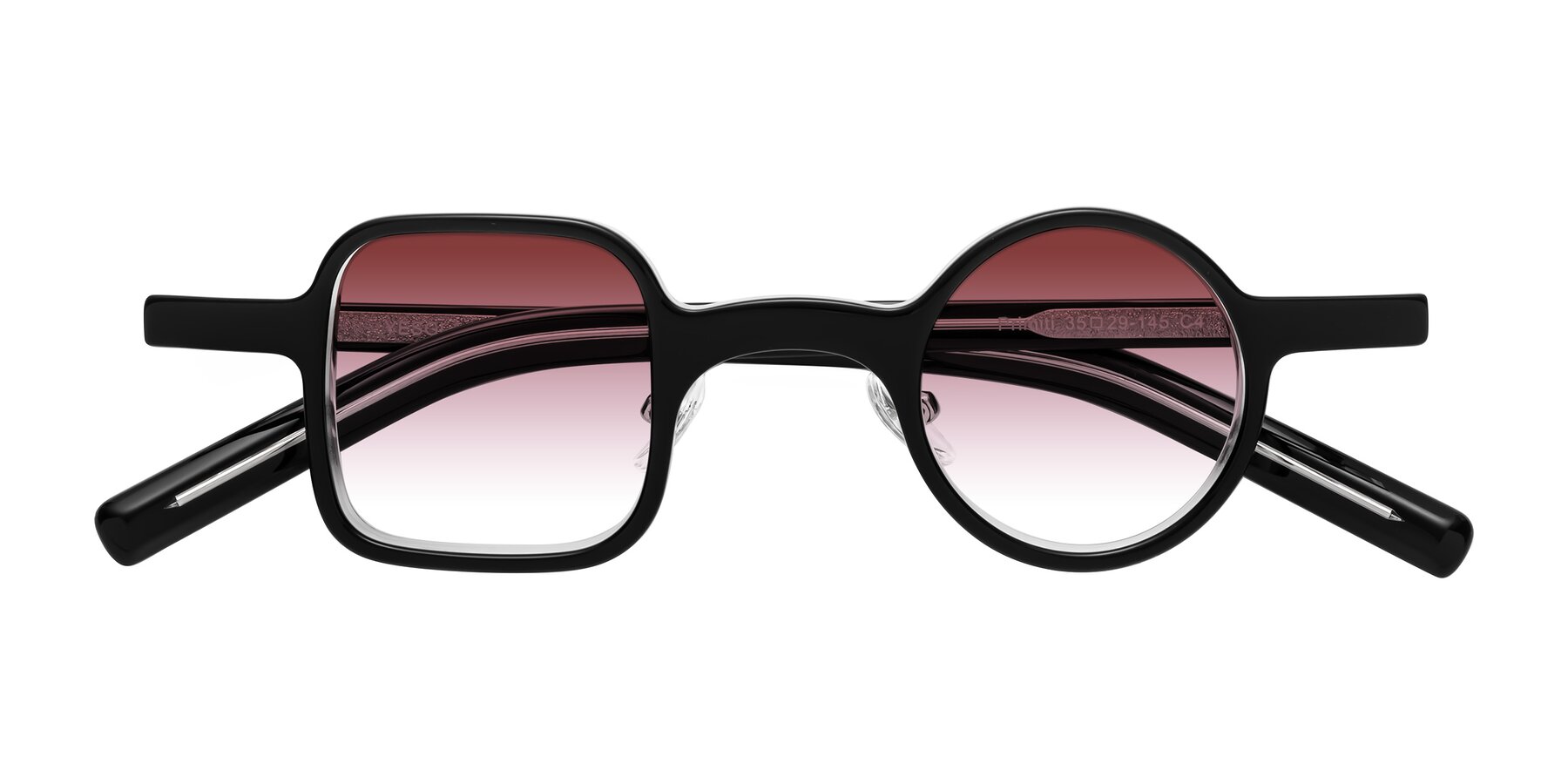 Folded Front of Primiti in Black-Clear with Garnet Gradient Lenses