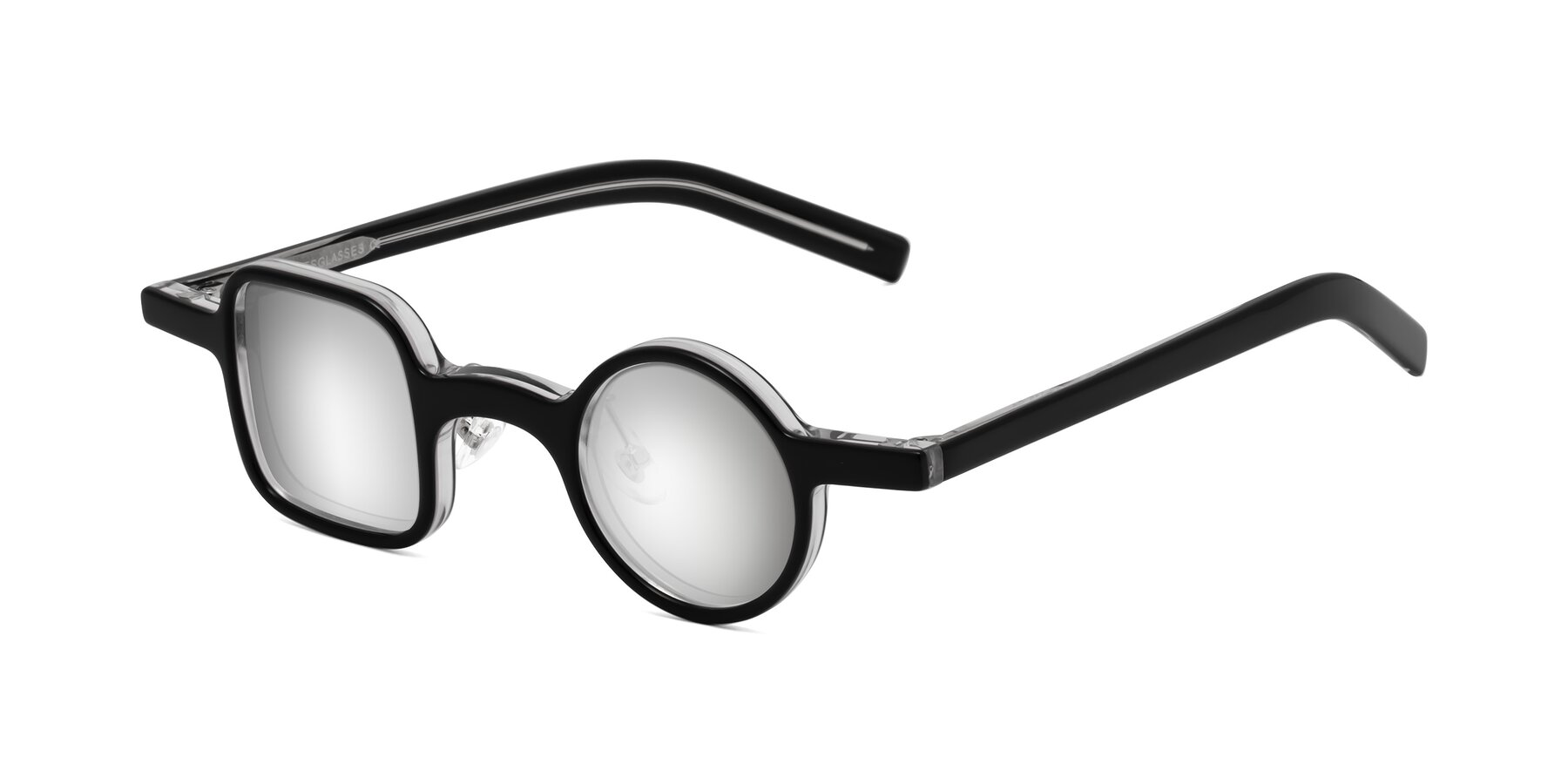 Angle of Primiti in Black-Clear with Silver Mirrored Lenses