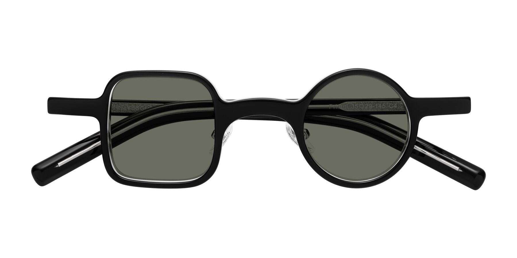 Folded Front of Primiti in Black-Clear with Gray Polarized Lenses