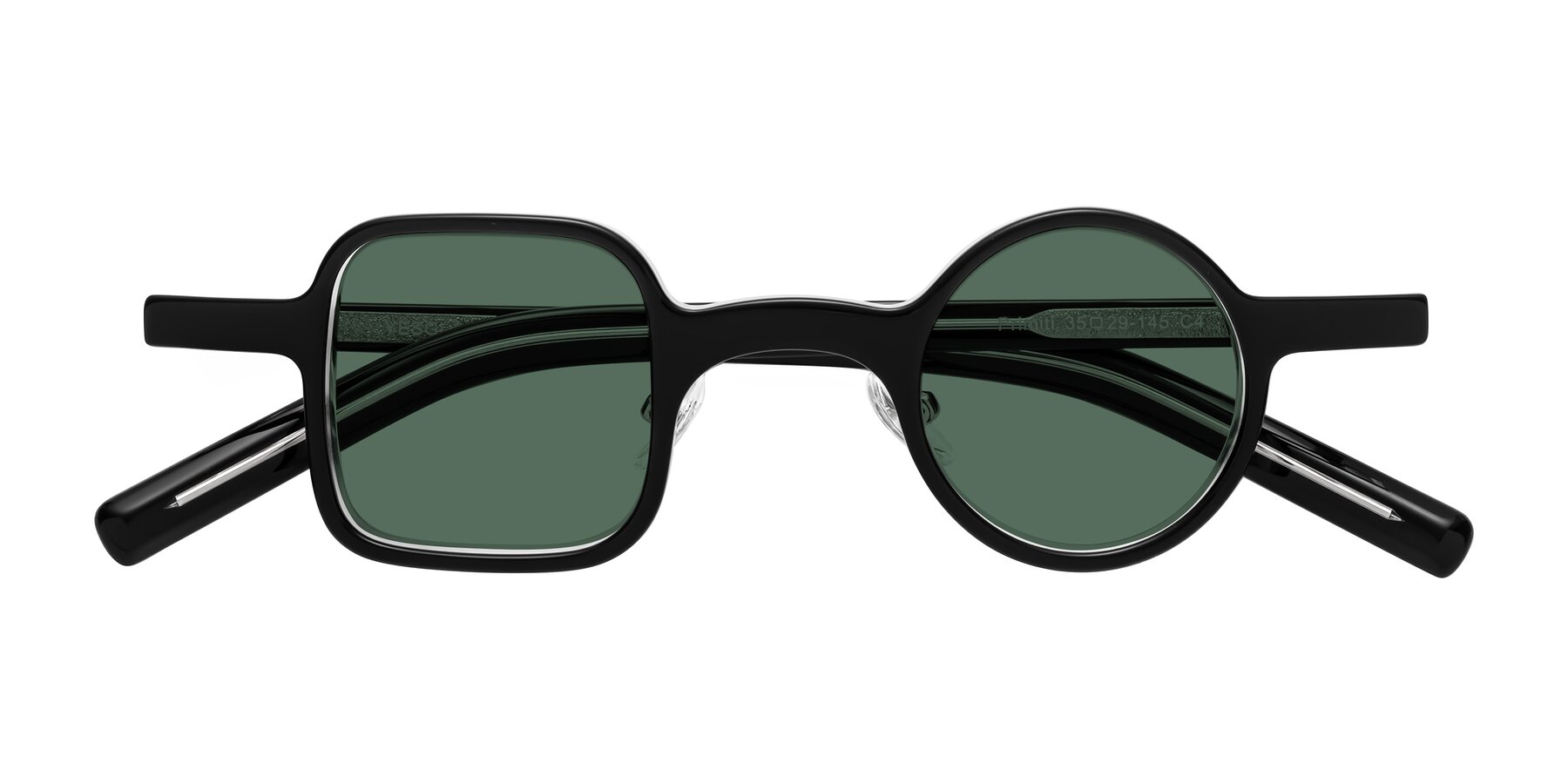 Folded Front of Primiti in Black-Clear with Green Polarized Lenses