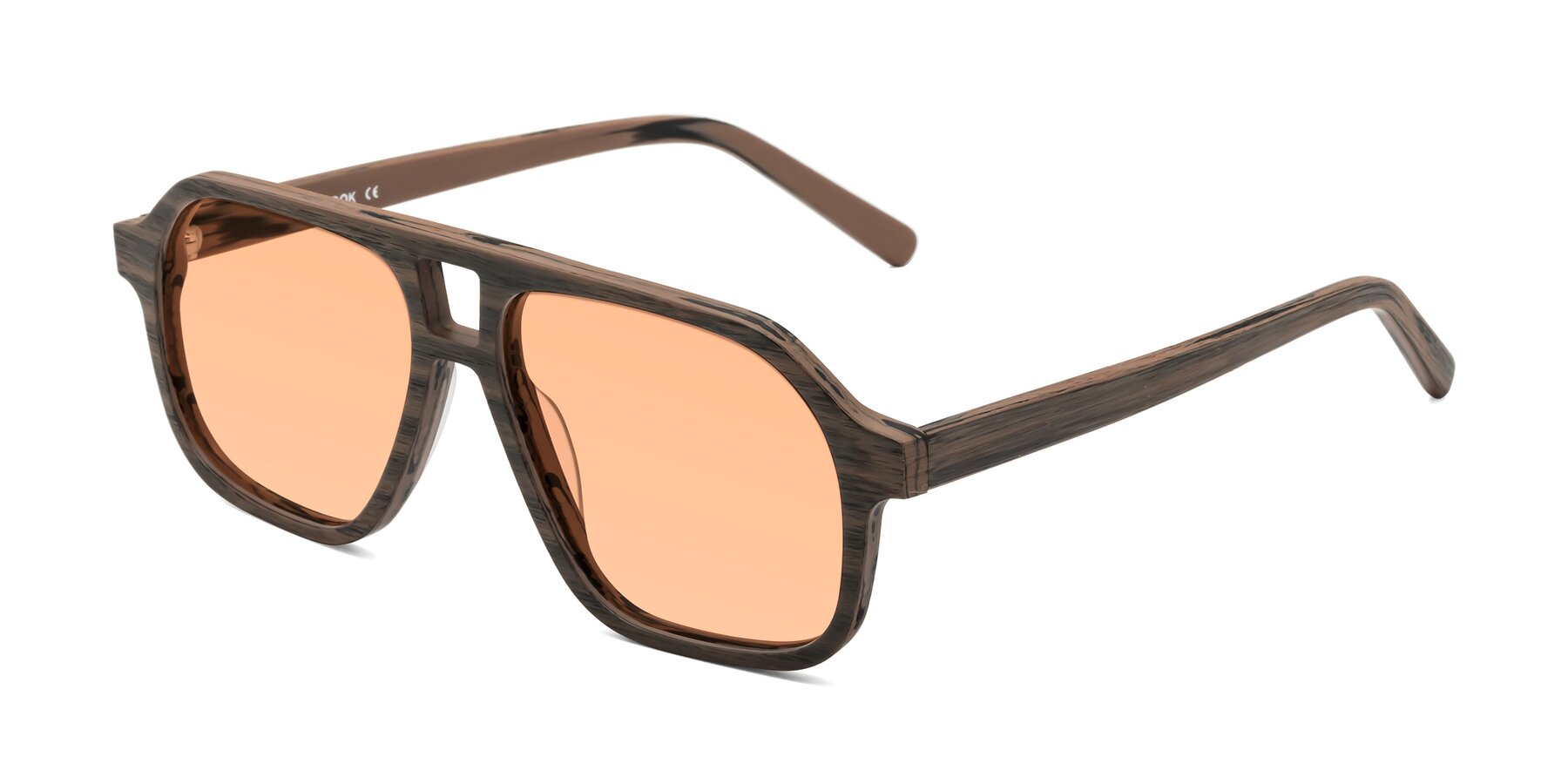 Angle of Edwood in Burnt Tan Woodgrain with Light Orange Tinted Lenses