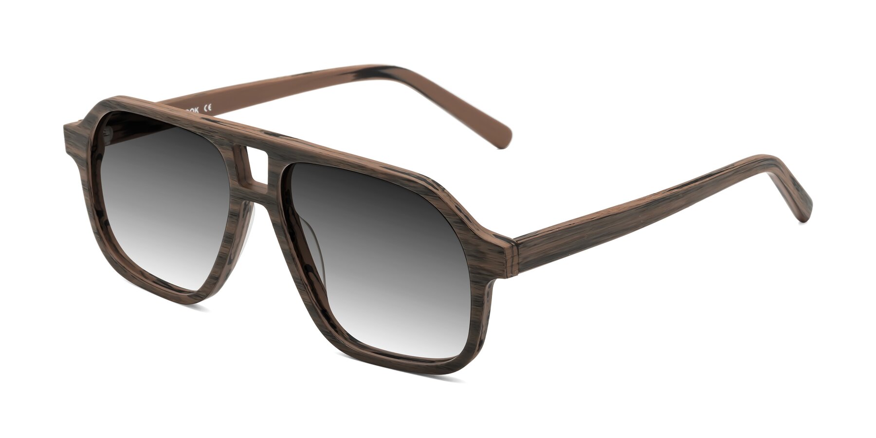 Angle of Edwood in Burnt Tan Woodgrain with Gray Gradient Lenses