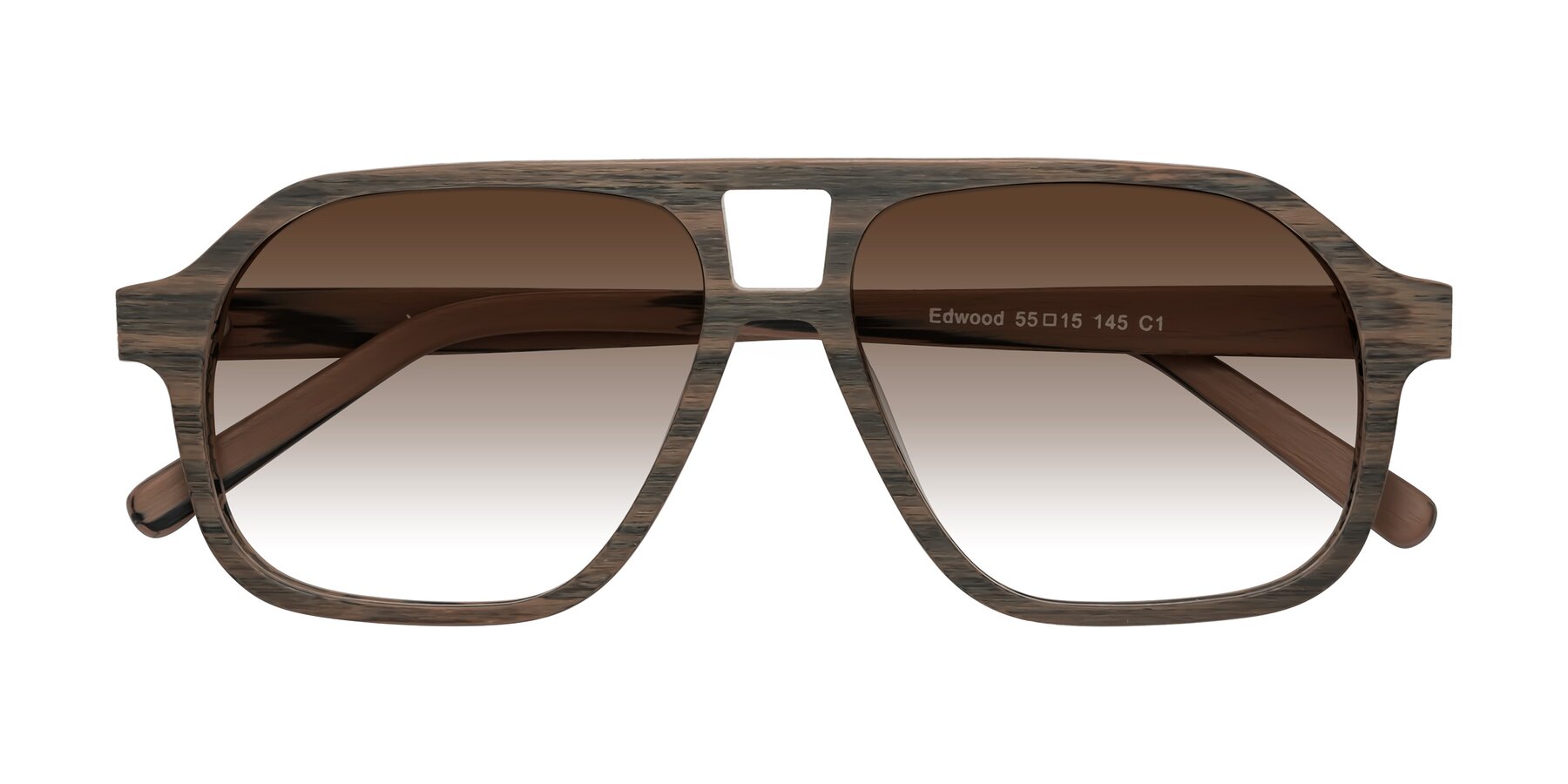 Folded Front of Edwood in Burnt Tan Woodgrain with Brown Gradient Lenses