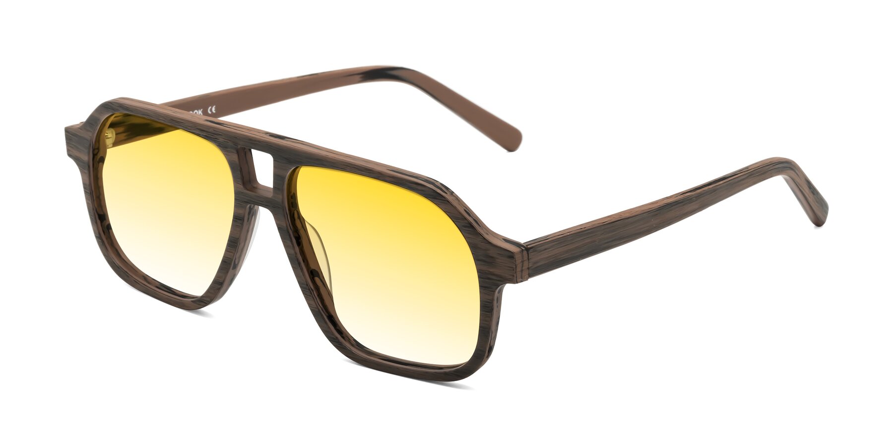 Angle of Edwood in Burnt Tan Woodgrain with Yellow Gradient Lenses