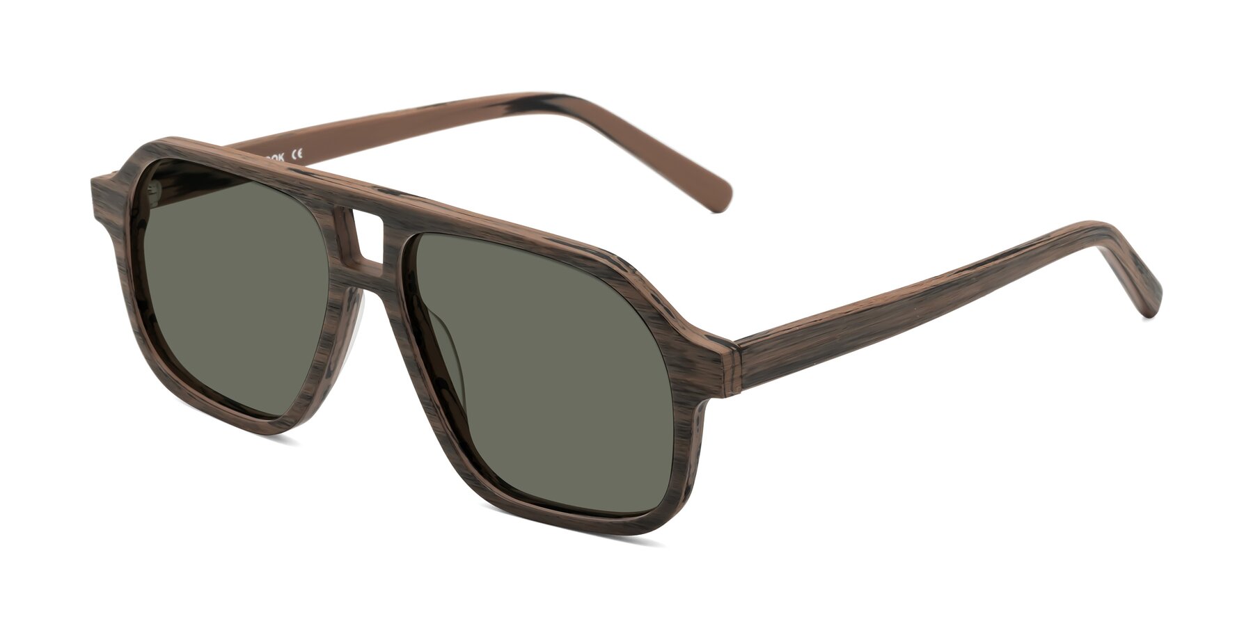 Angle of Edwood in Burnt Tan Woodgrain with Gray Polarized Lenses