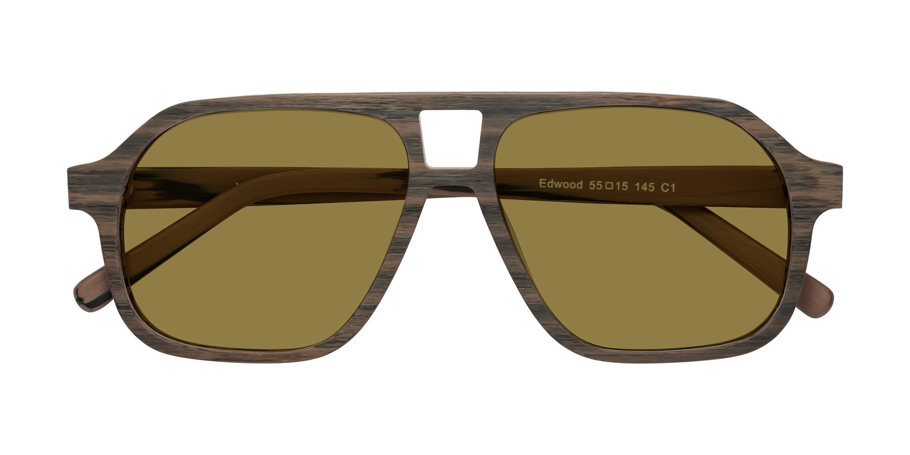 Folded Front of Edwood in Burnt Tan Woodgrain with Brown Polarized Lenses