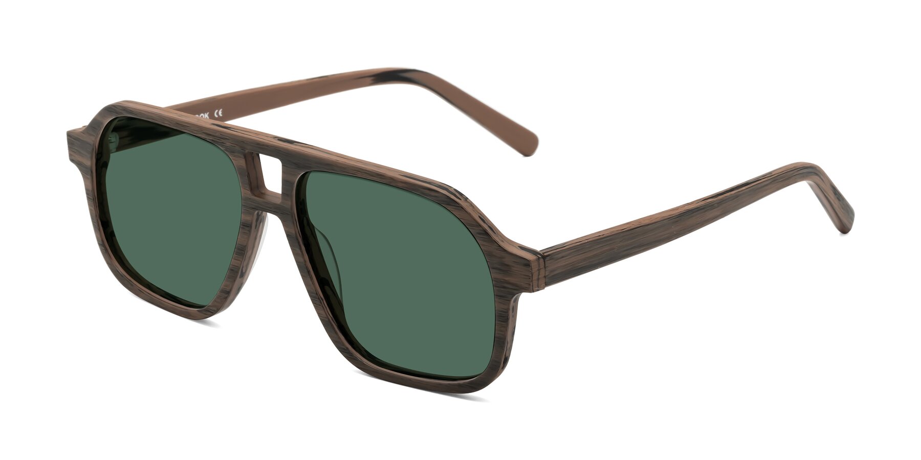 Angle of Edwood in Burnt Tan Woodgrain with Green Polarized Lenses