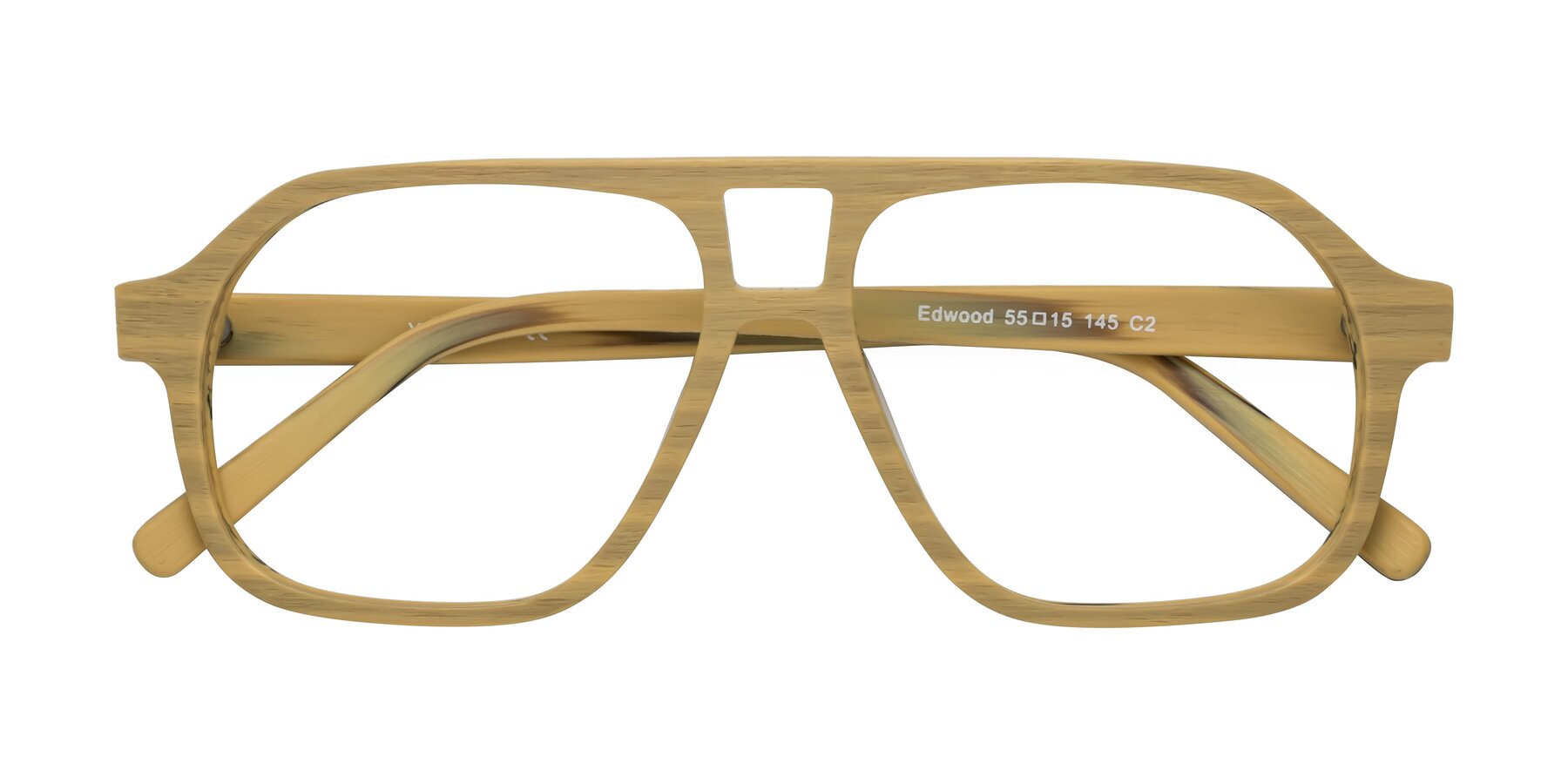 Folded Front of Edwood in Egg Yolk Woodgrain with Clear Eyeglass Lenses