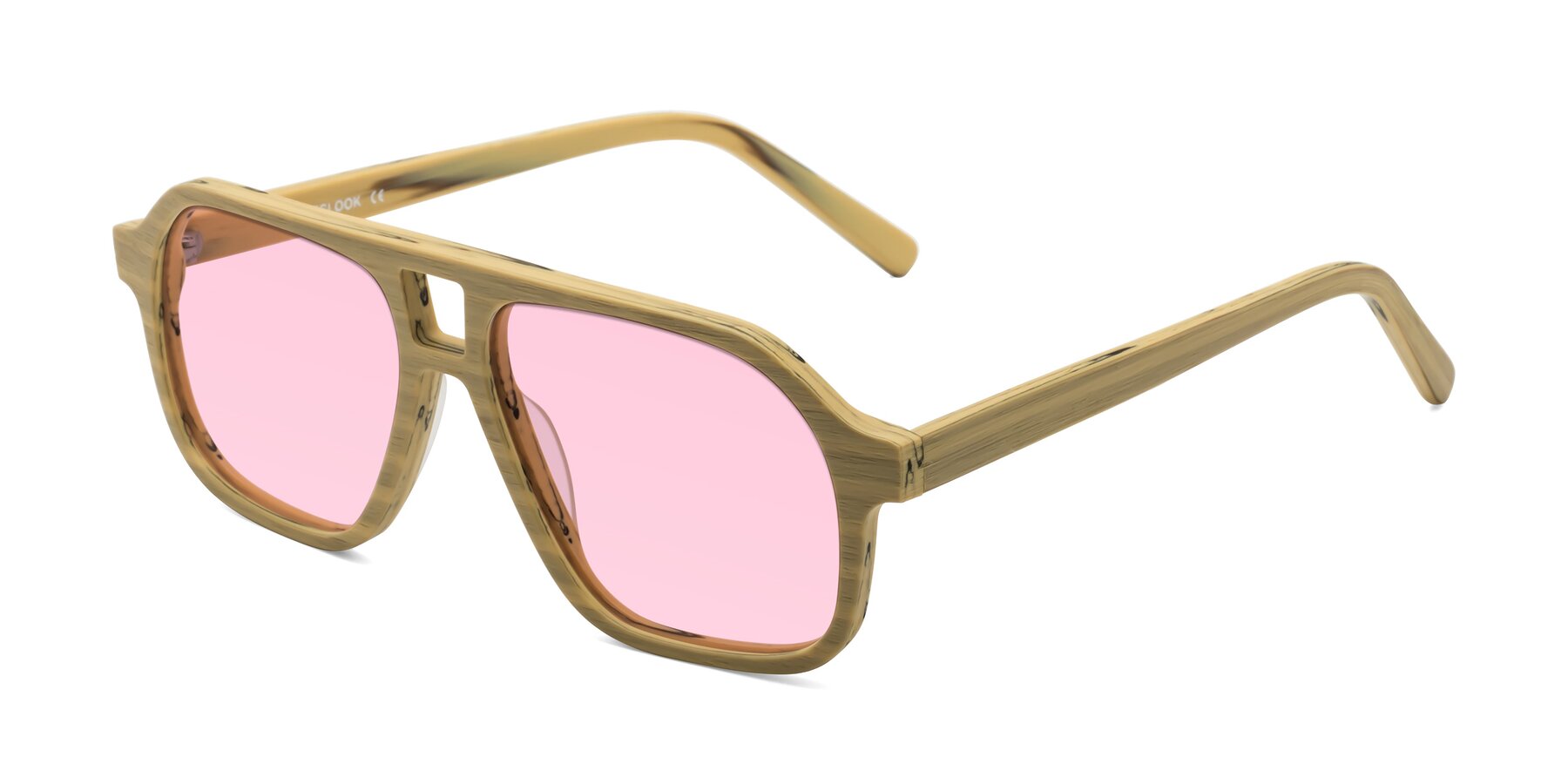 Angle of Edwood in Egg Yolk Woodgrain with Light Pink Tinted Lenses