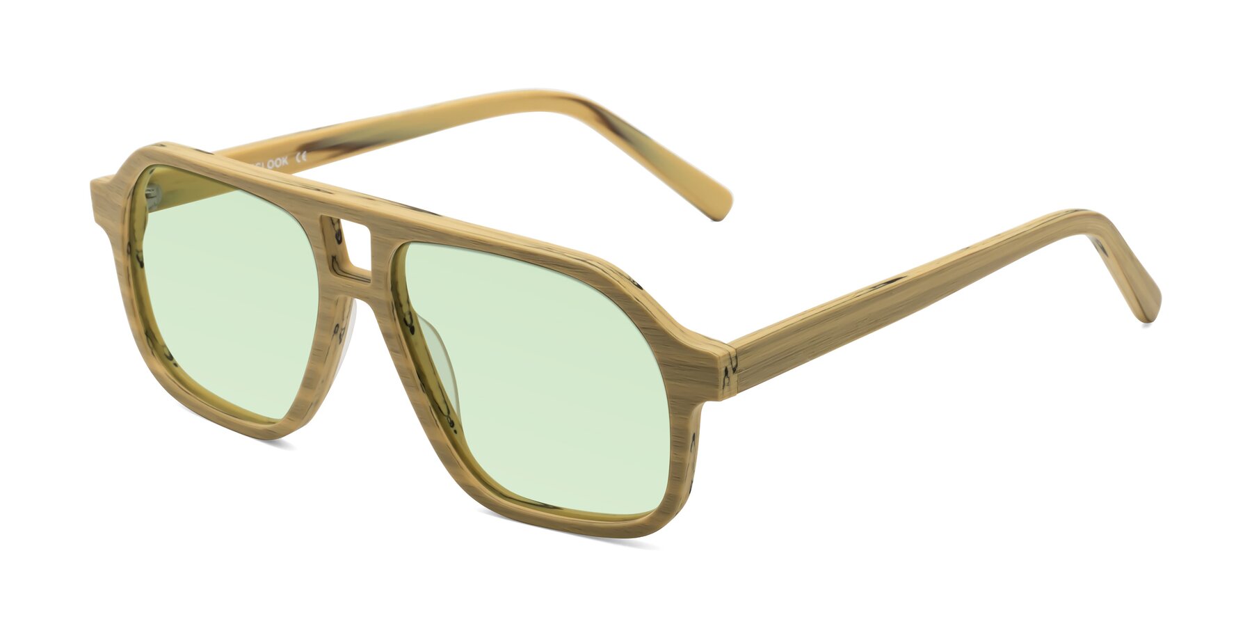 Angle of Edwood in Egg Yolk Woodgrain with Light Green Tinted Lenses