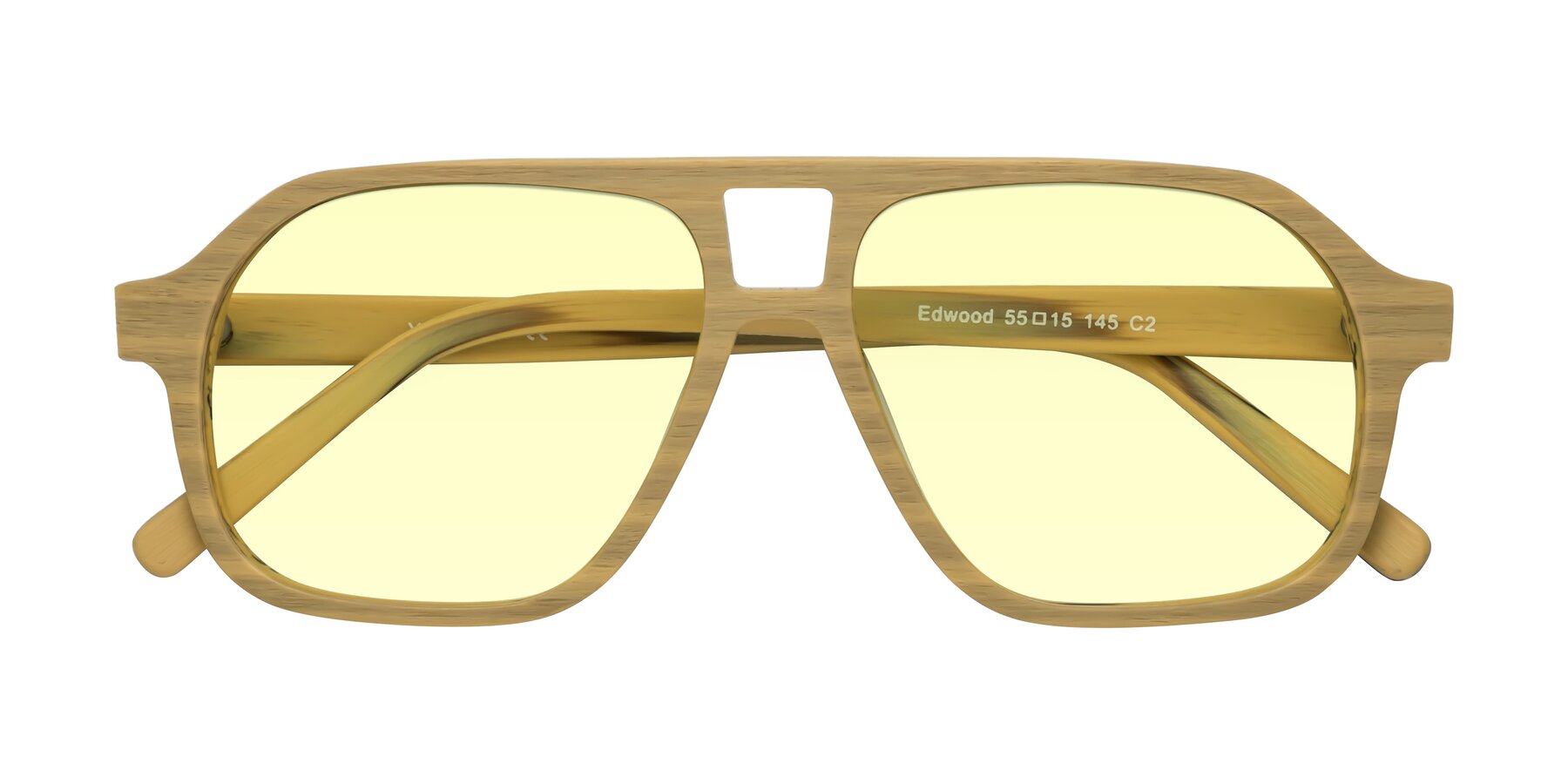 Folded Front of Edwood in Egg Yolk Woodgrain with Light Yellow Tinted Lenses