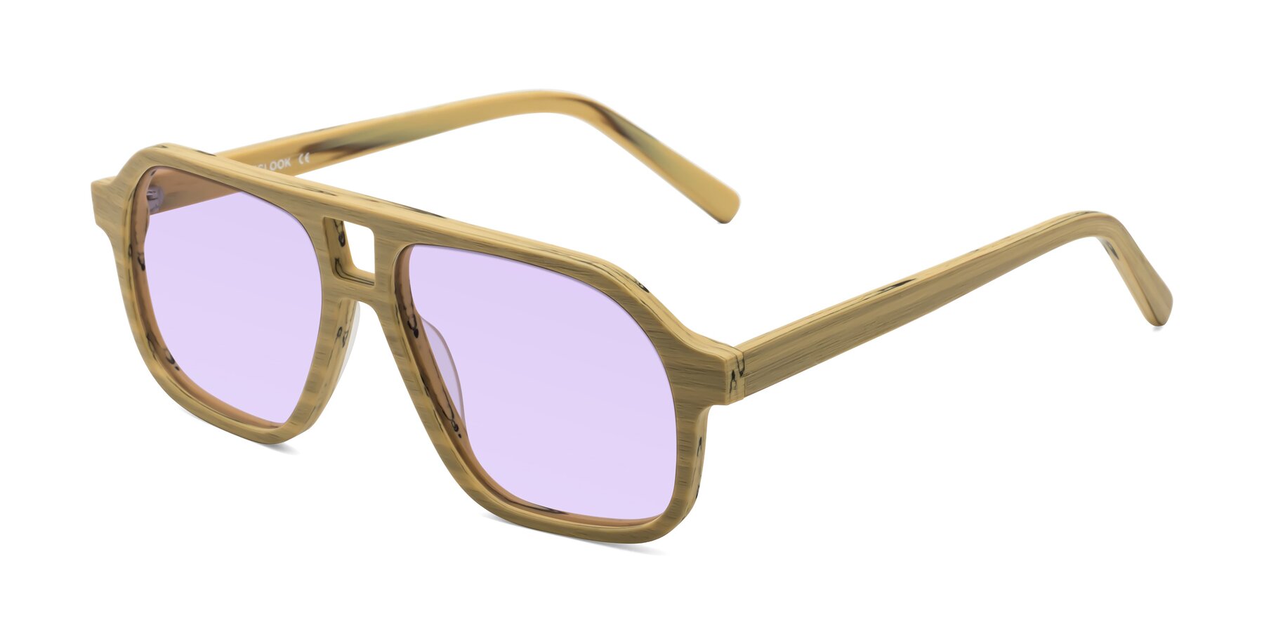 Angle of Edwood in Egg Yolk Woodgrain with Light Purple Tinted Lenses