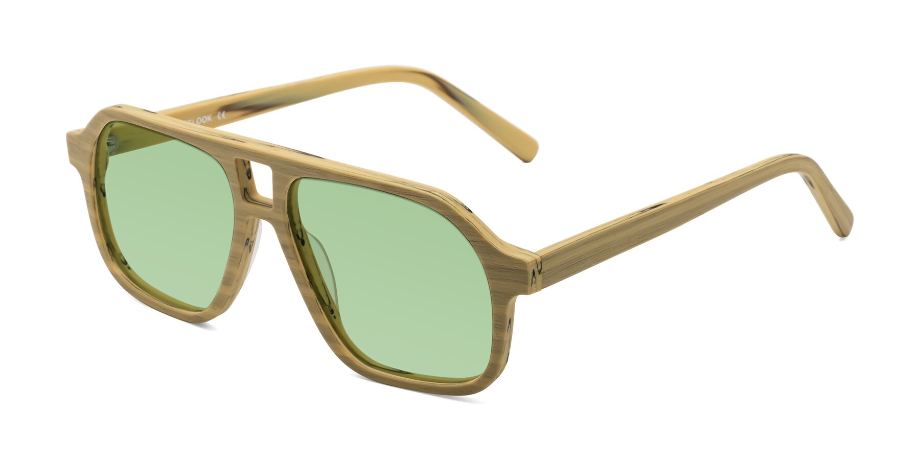 Angle of Edwood in Egg Yolk Woodgrain with Medium Green Tinted Lenses