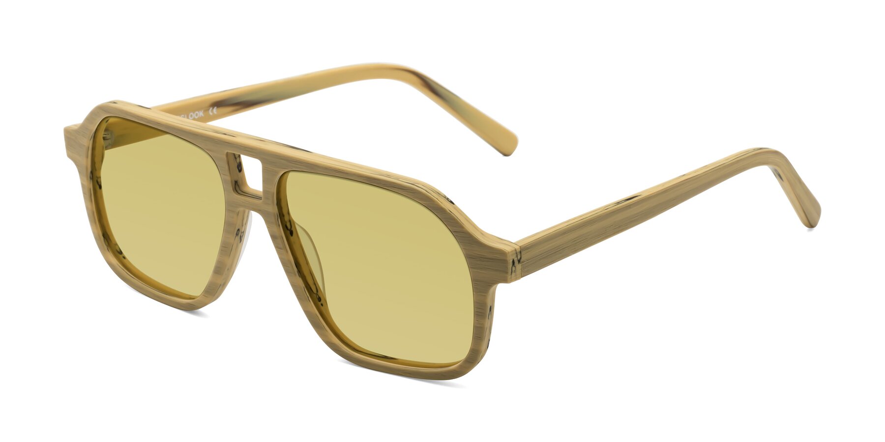 Angle of Edwood in Egg Yolk Woodgrain with Medium Champagne Tinted Lenses