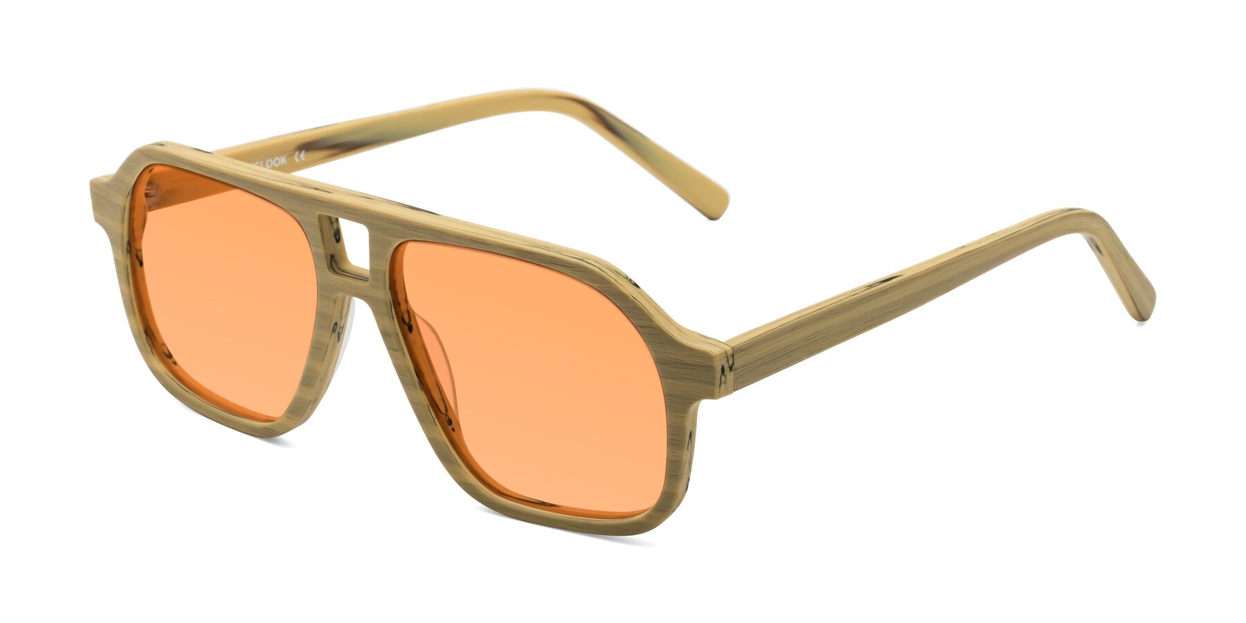 Angle of Edwood in Egg Yolk Woodgrain with Medium Orange Tinted Lenses