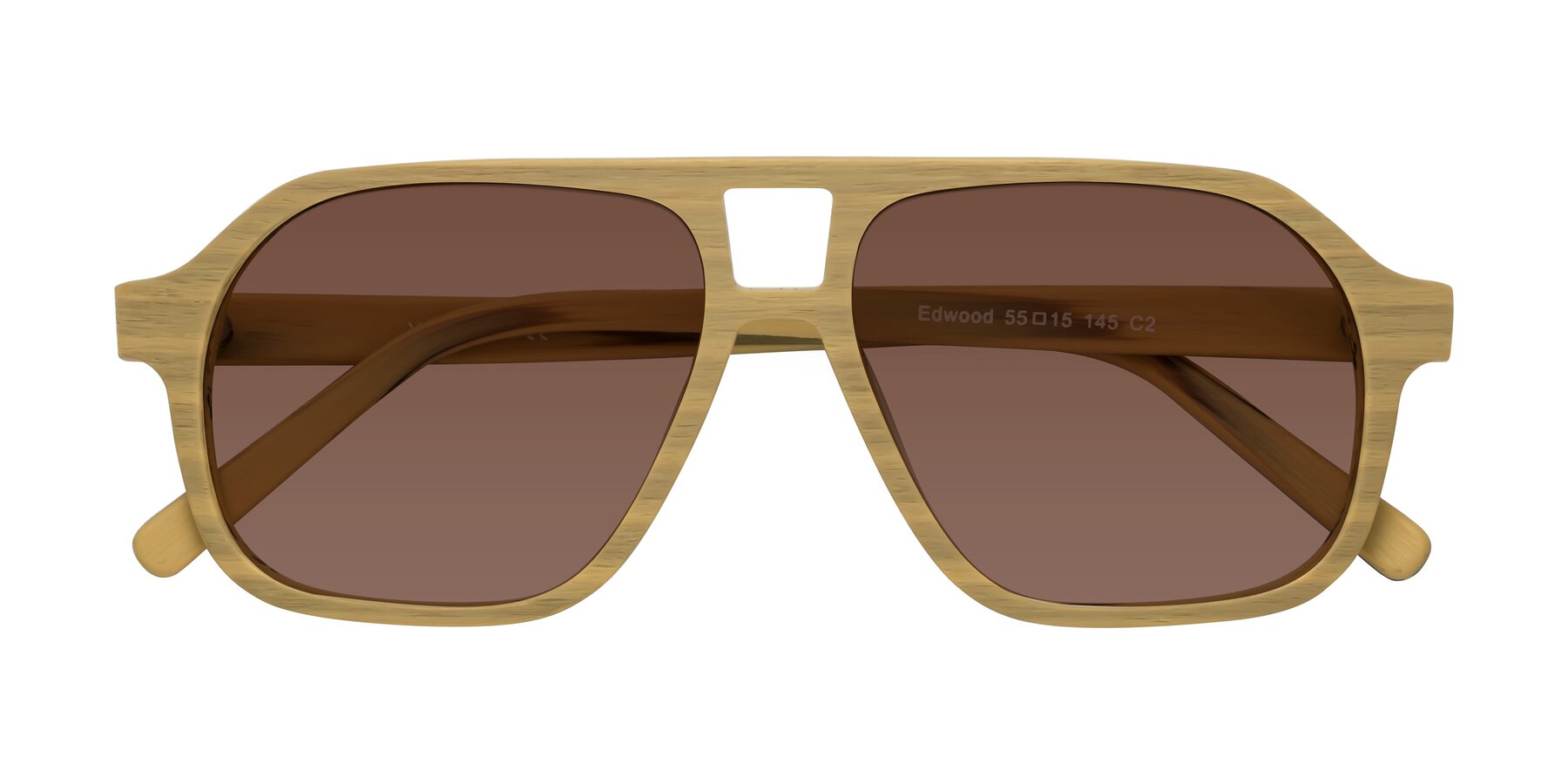 Folded Front of Edwood in Egg Yolk Woodgrain with Brown Tinted Lenses