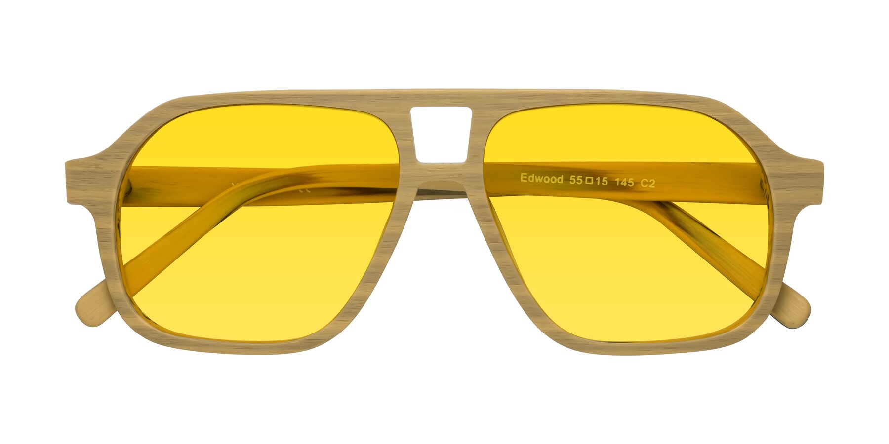 Folded Front of Edwood in Egg Yolk Woodgrain with Yellow Tinted Lenses