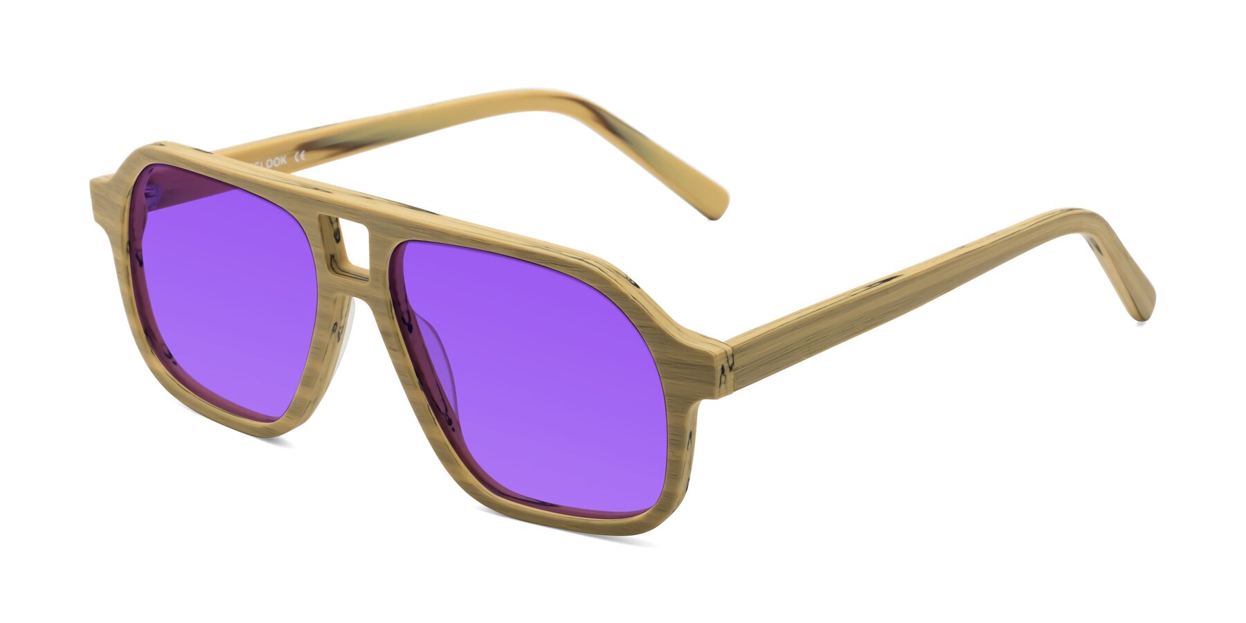 Angle of Edwood in Egg Yolk Woodgrain with Purple Tinted Lenses