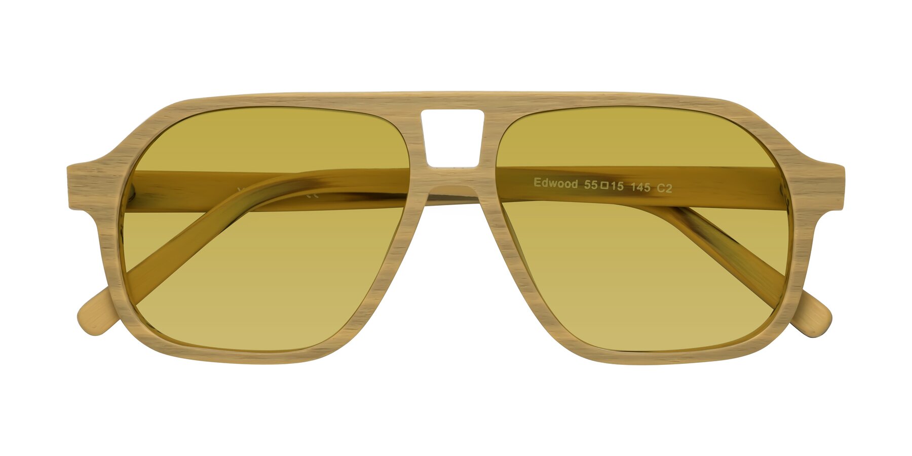 Folded Front of Edwood in Egg Yolk Woodgrain with Champagne Tinted Lenses