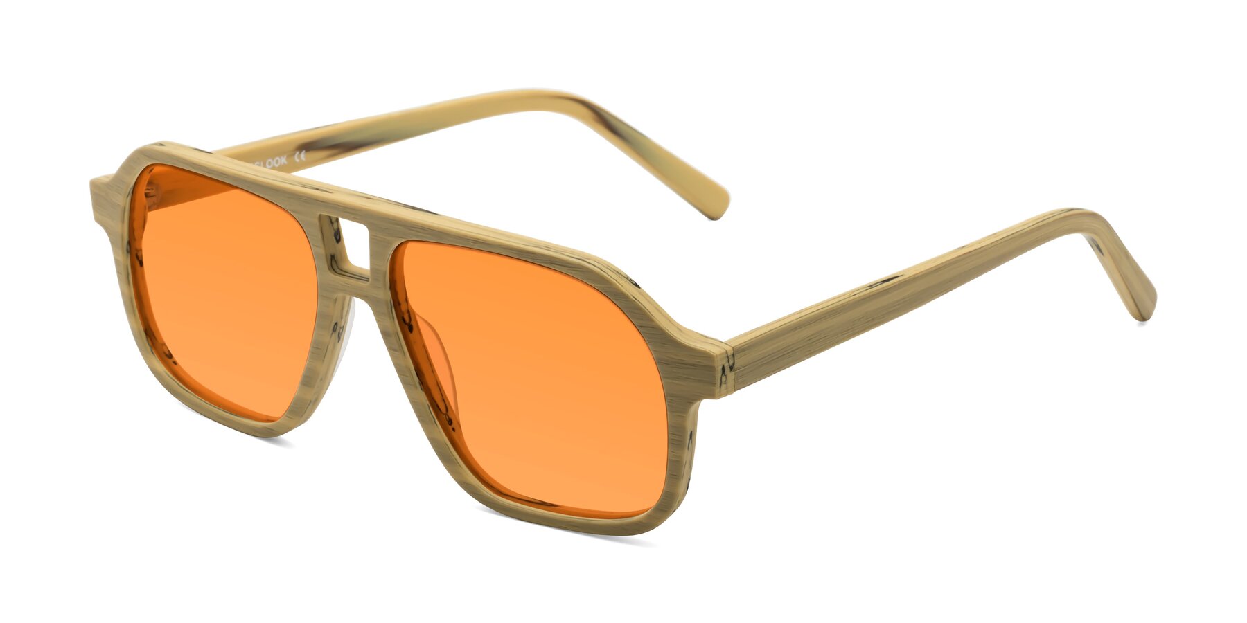 Angle of Edwood in Egg Yolk Woodgrain with Orange Tinted Lenses