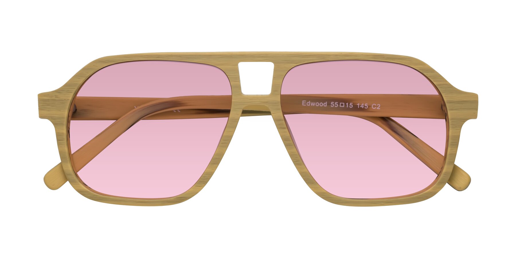 Folded Front of Edwood in Egg Yolk Woodgrain with Light Wine Tinted Lenses