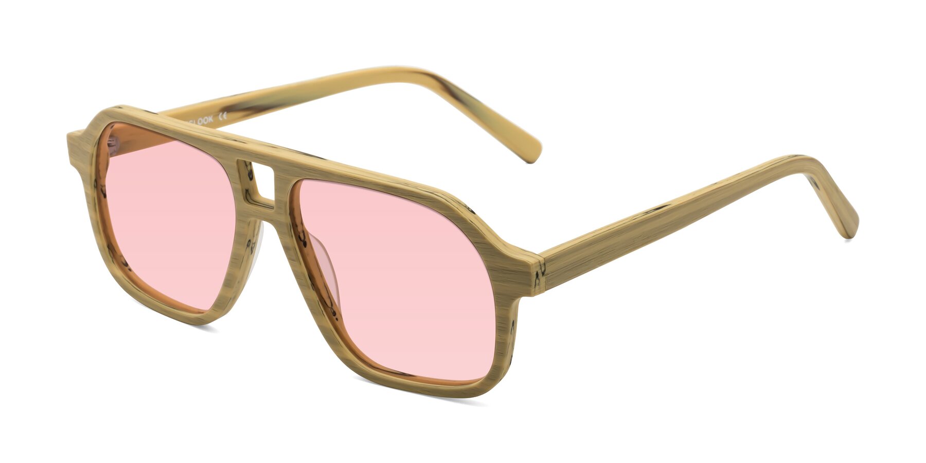 Angle of Edwood in Egg Yolk Woodgrain with Light Garnet Tinted Lenses