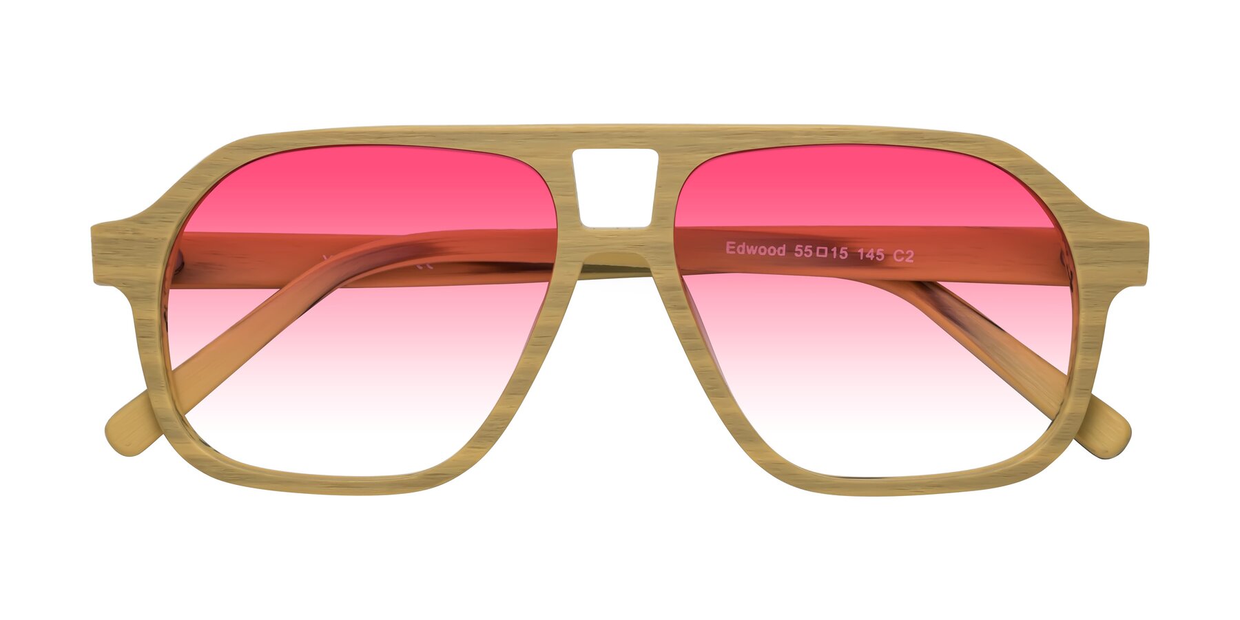 Folded Front of Edwood in Egg Yolk Woodgrain with Pink Gradient Lenses