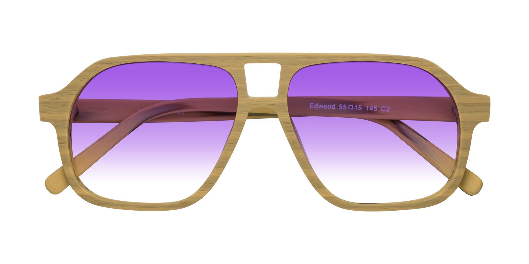 Folded Front of Edwood in Egg Yolk Woodgrain with Purple Gradient Lenses