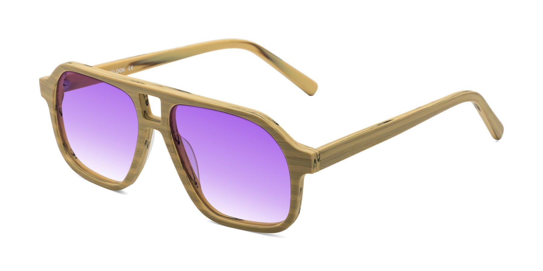 Angle of Edwood in Egg Yolk Woodgrain with Purple Gradient Lenses