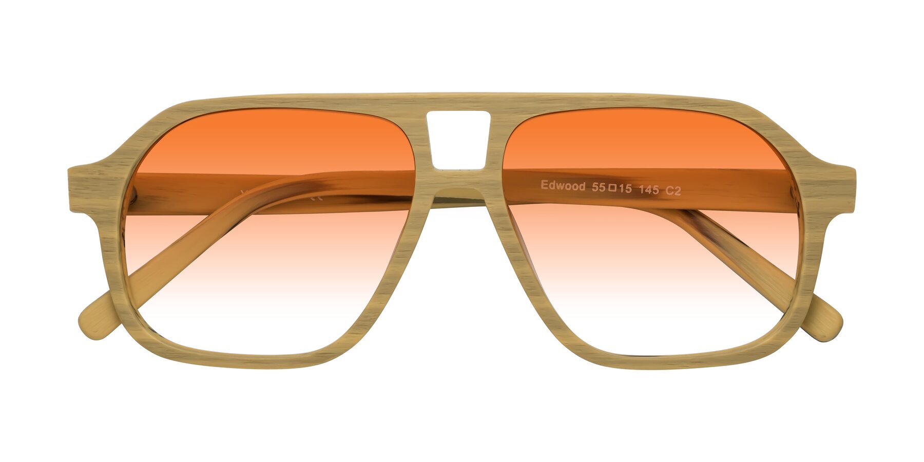 Folded Front of Edwood in Egg Yolk Woodgrain with Orange Gradient Lenses