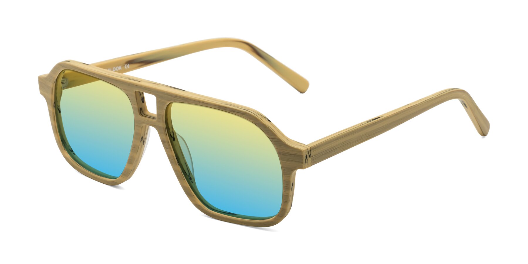 Angle of Edwood in Egg Yolk Woodgrain with Yellow / Blue Gradient Lenses