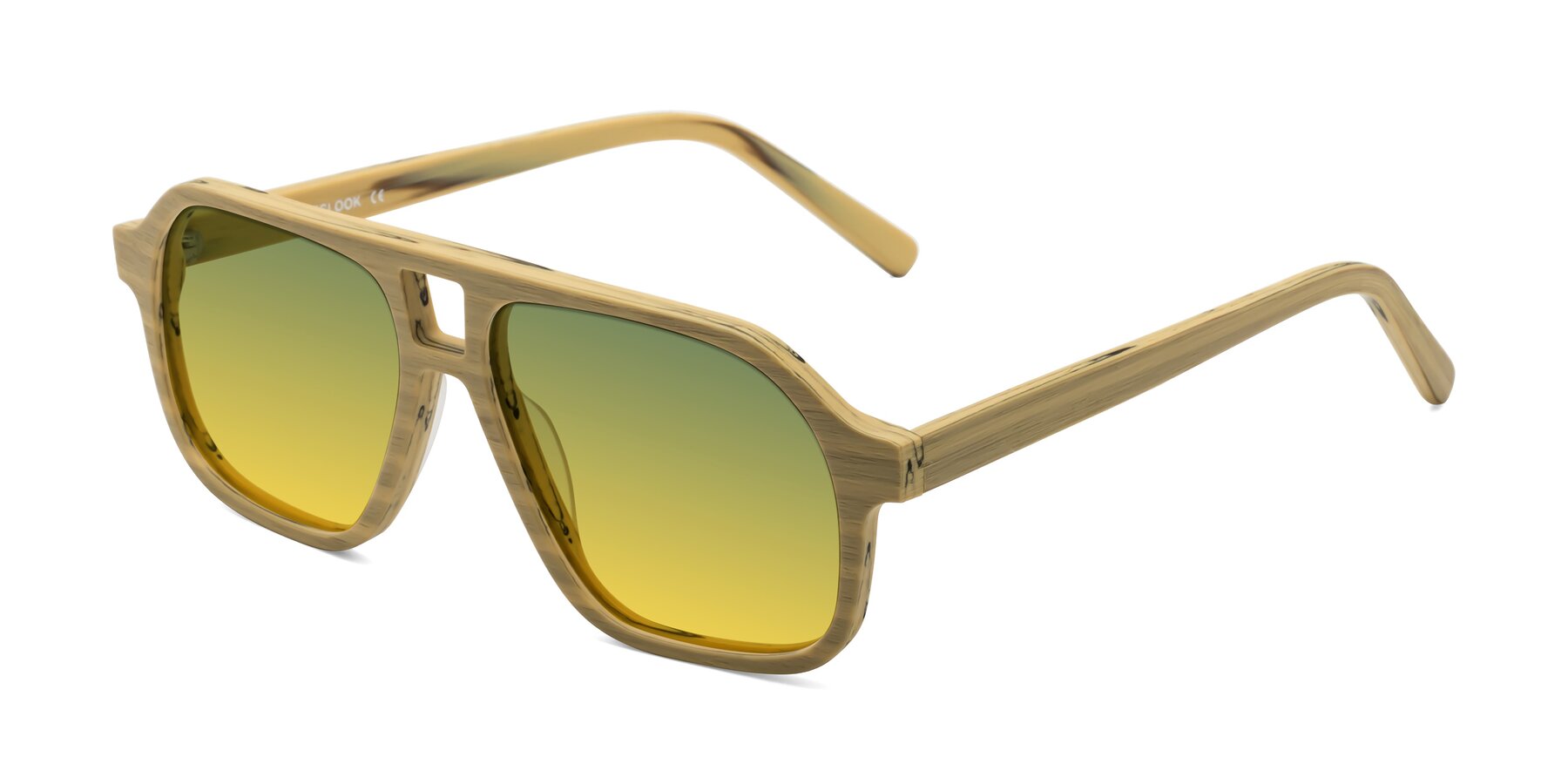 Angle of Edwood in Egg Yolk Woodgrain with Green / Yellow Gradient Lenses