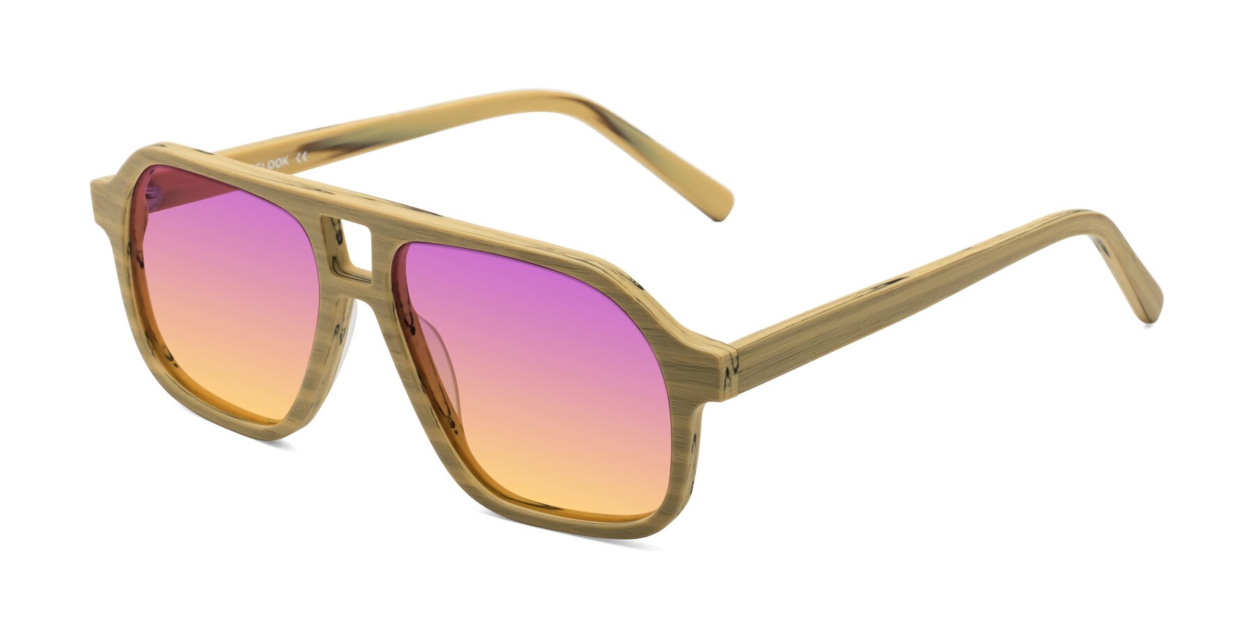 Angle of Edwood in Egg Yolk Woodgrain with Purple / Yellow Gradient Lenses