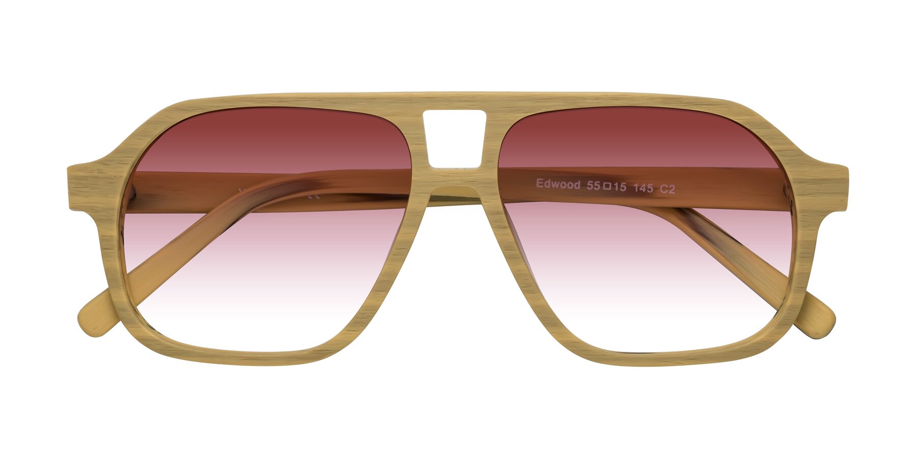 Folded Front of Edwood in Egg Yolk Woodgrain with Garnet Gradient Lenses