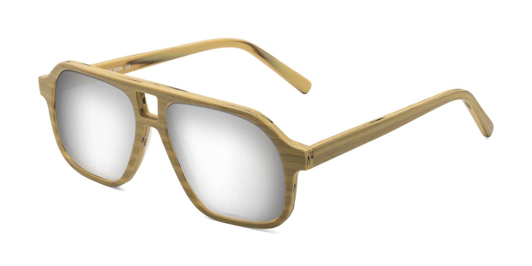 Angle of Edwood in Egg Yolk Woodgrain with Silver Mirrored Lenses