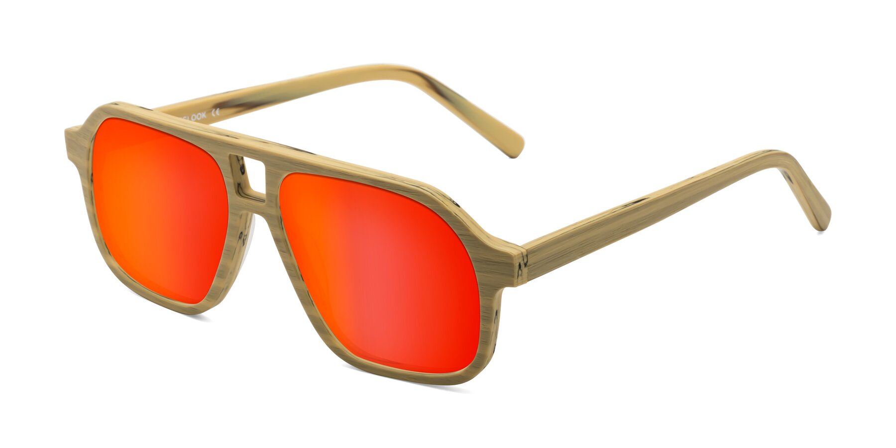 Angle of Edwood in Egg Yolk Woodgrain with Red Gold Mirrored Lenses