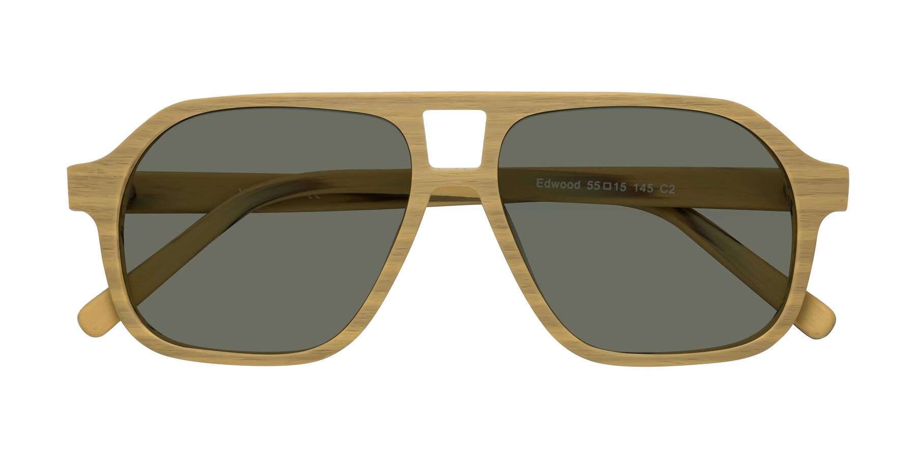 Folded Front of Edwood in Egg Yolk Woodgrain with Gray Polarized Lenses