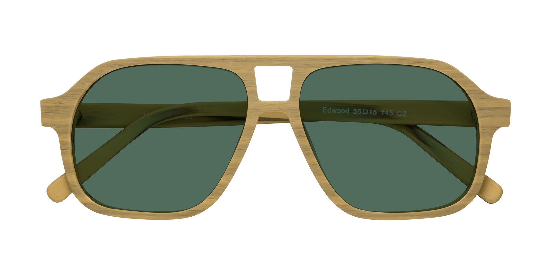 Folded Front of Edwood in Egg Yolk Woodgrain with Green Polarized Lenses